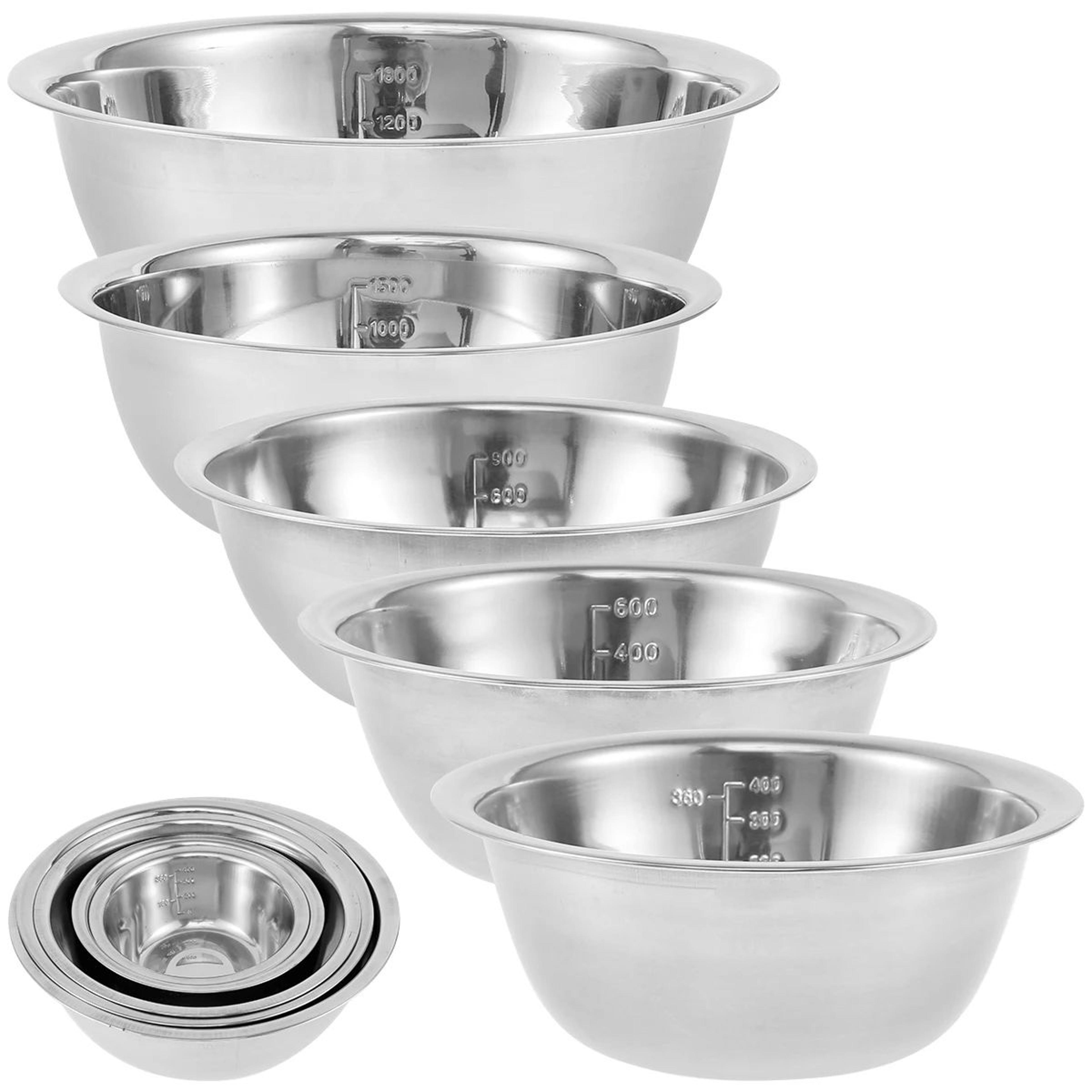 5 piece stainless steel mixing bowl set nesting salad bowls for baking cooking and food prep
