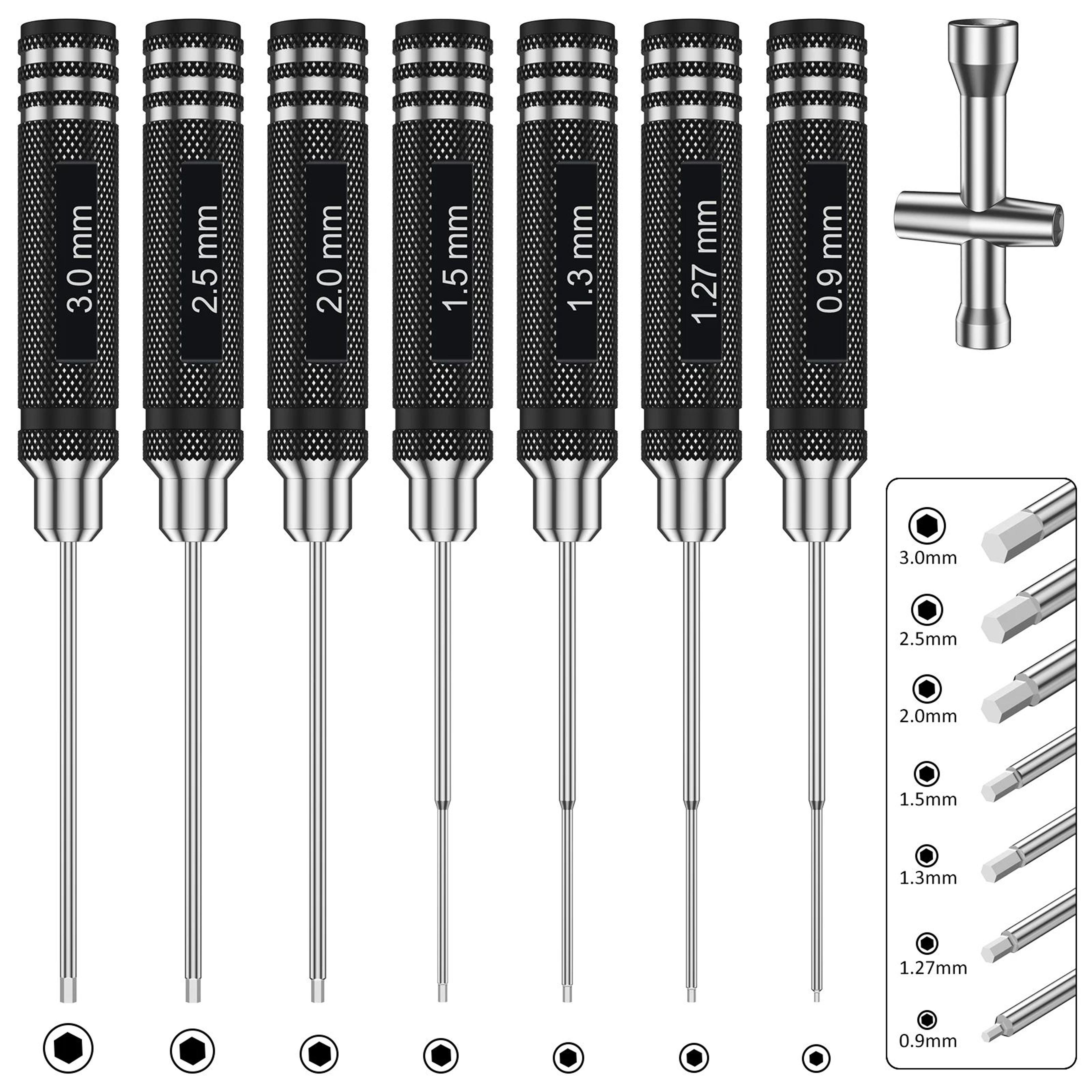 precision rc hex screwdriver set 7 piece metric allen driver kit for rc cars drones robots