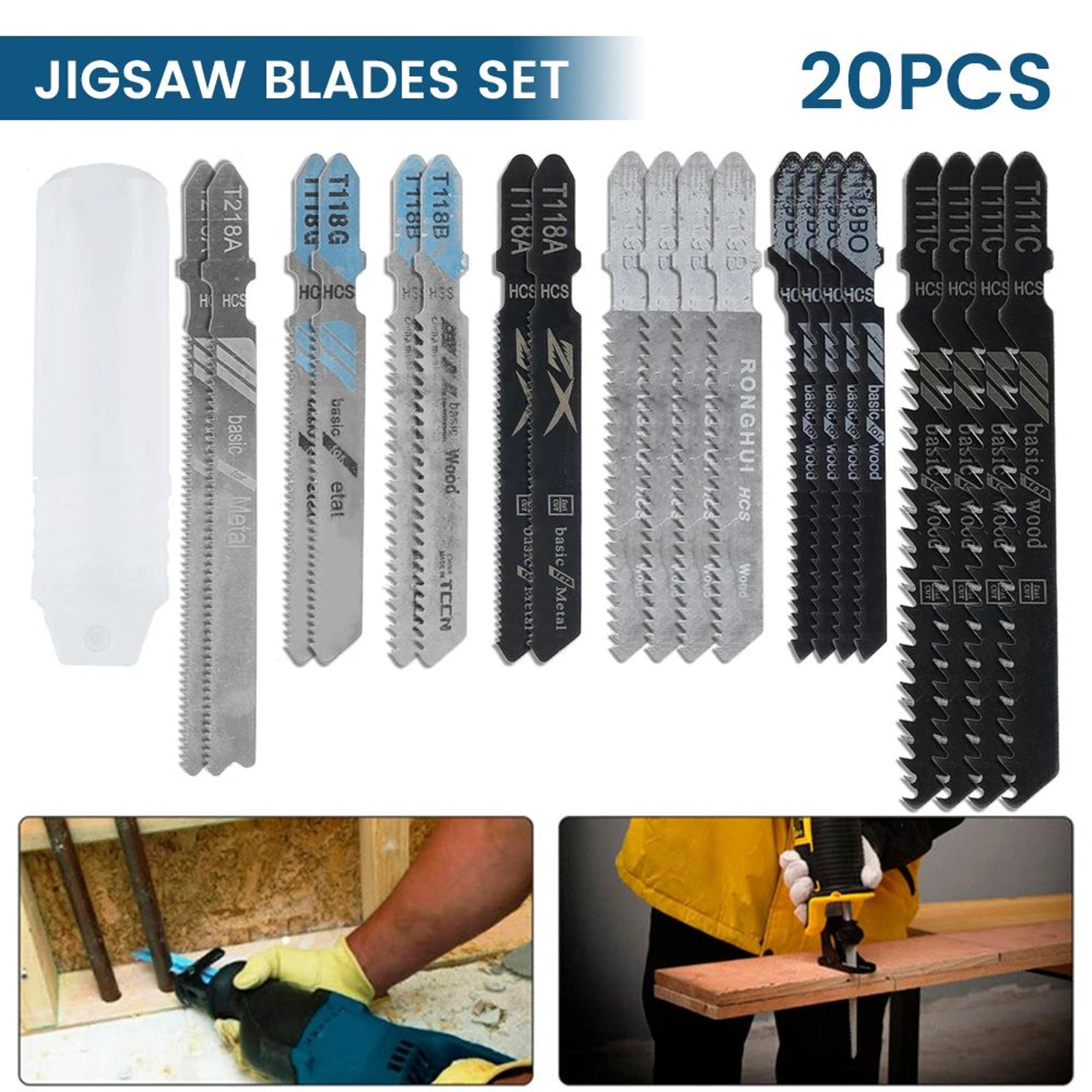 20 piece t shank jigsaw blade set for wood plastic and metal cutting
