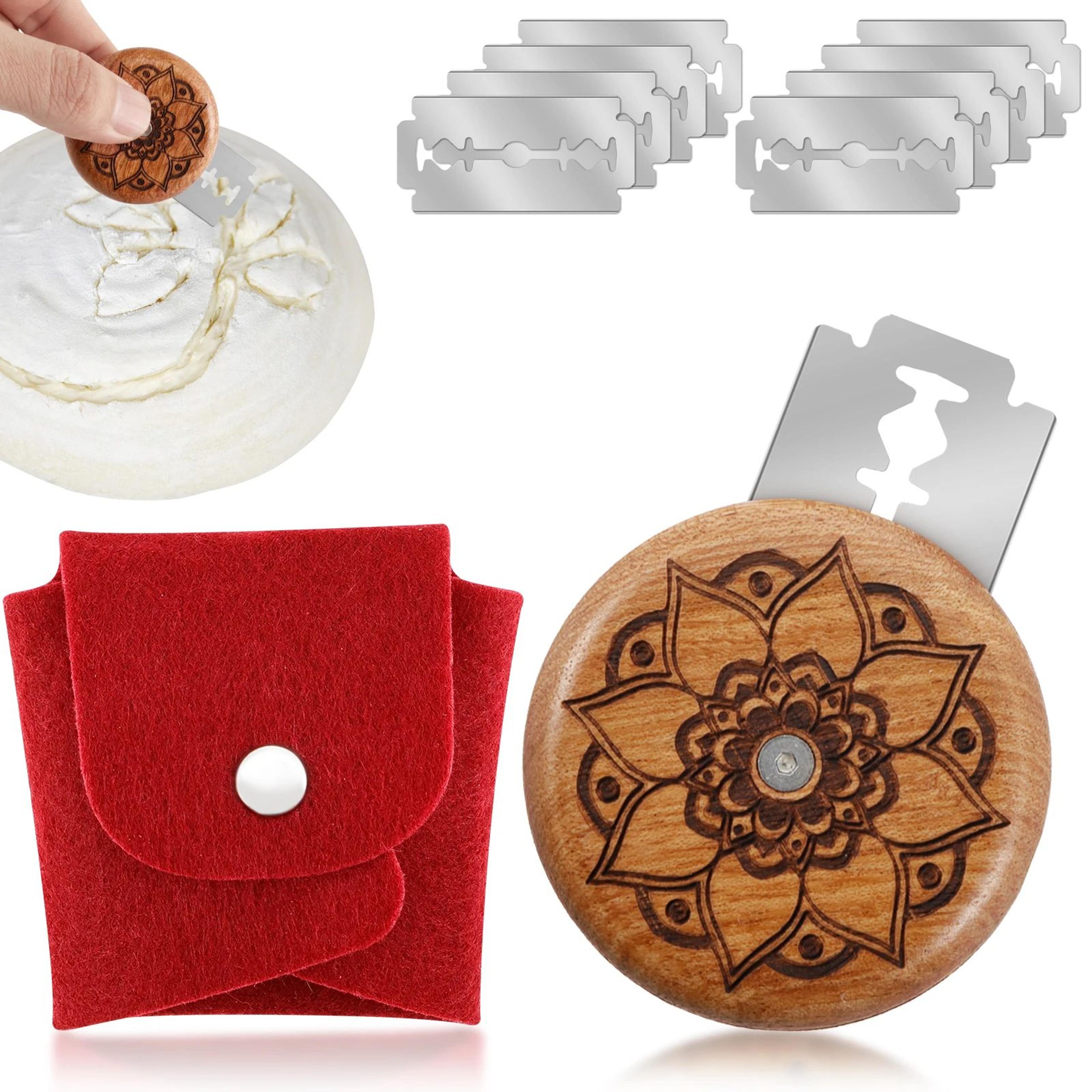 round wooden bread lame for sourdough scoring with razor blade bread scoring tool