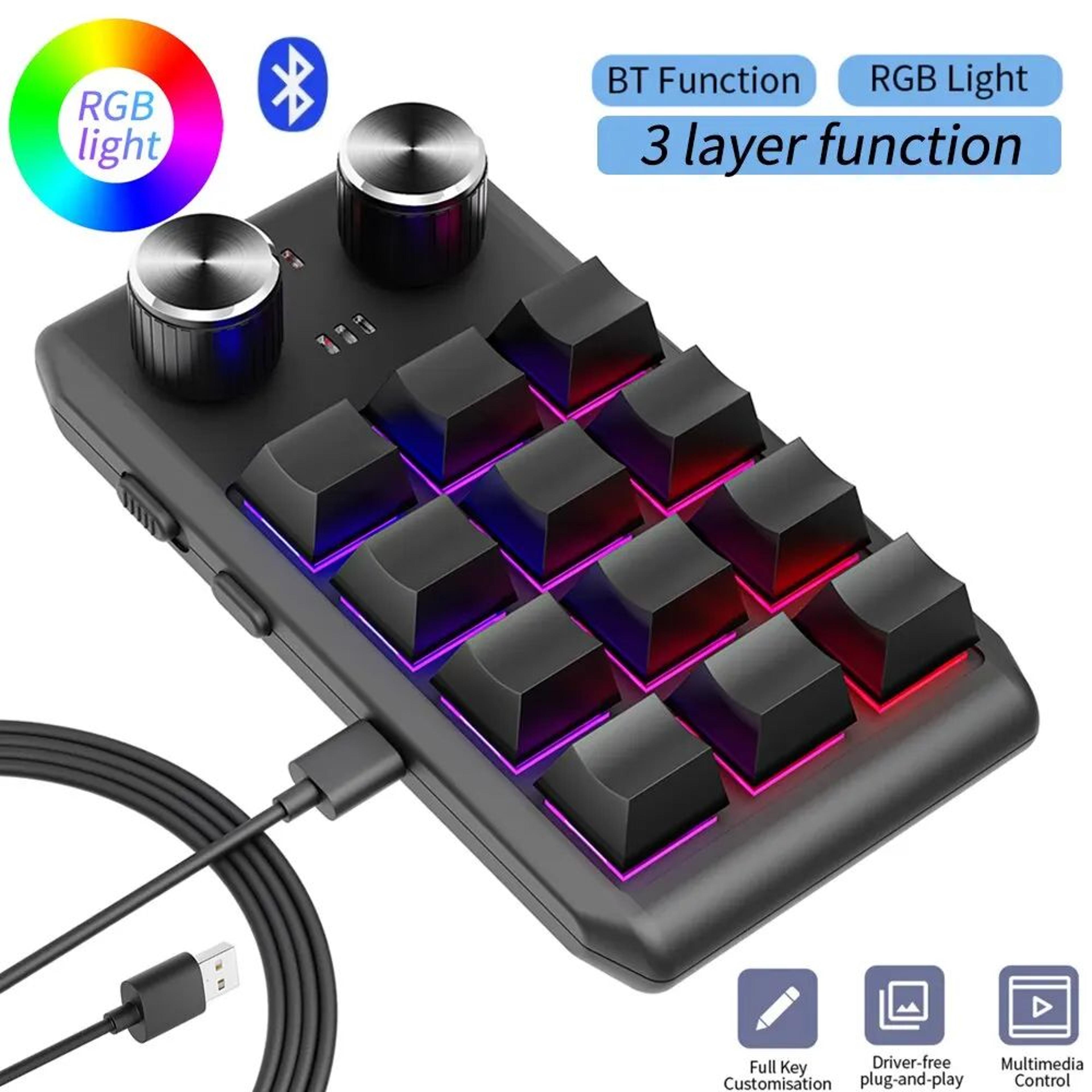 bluetooth macro keyboard with dual knobs rgb mechanical macropad 12 key custom programmable keypad