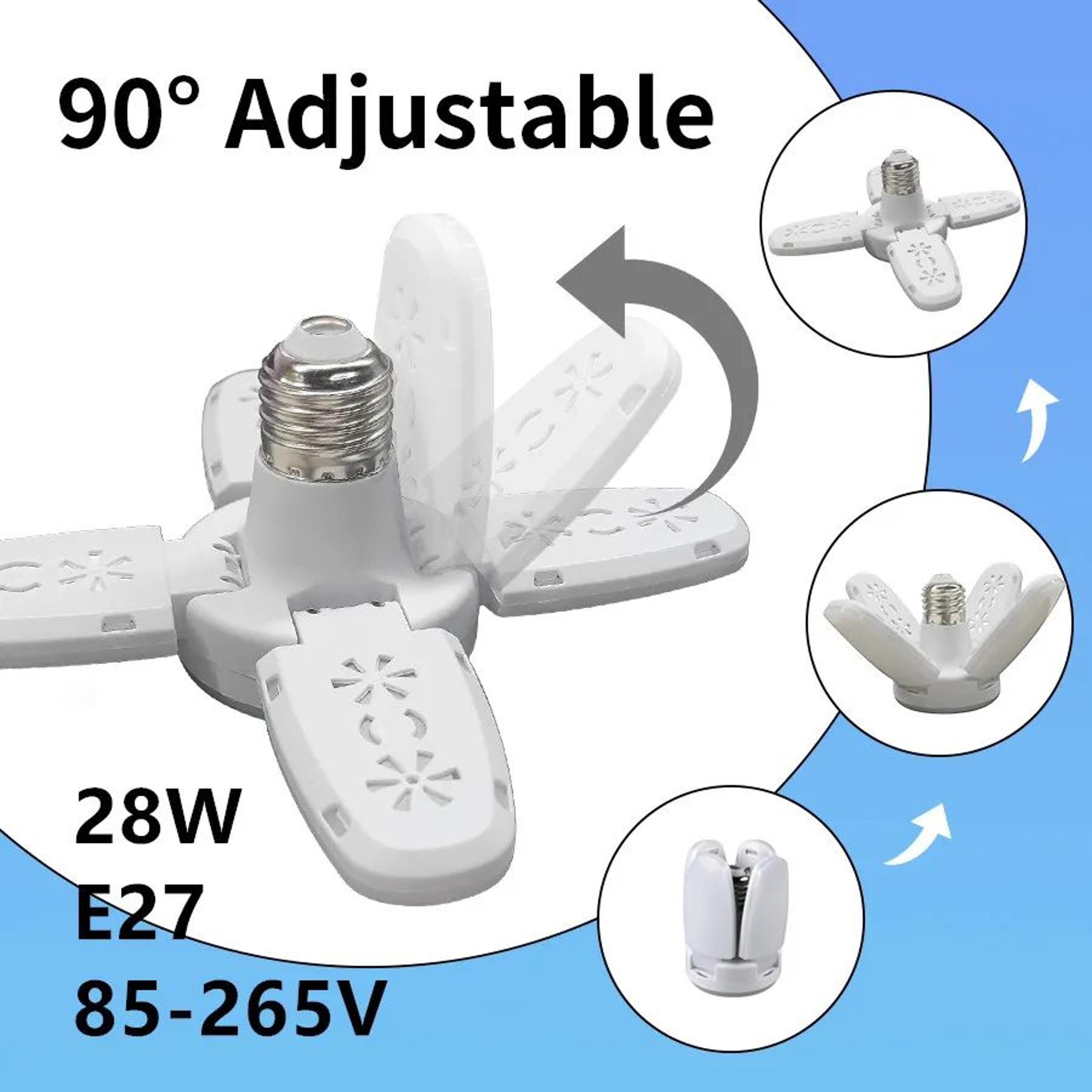 foldable led garage light e27 28w adjustable fan blade led bulb for home ceiling lighting