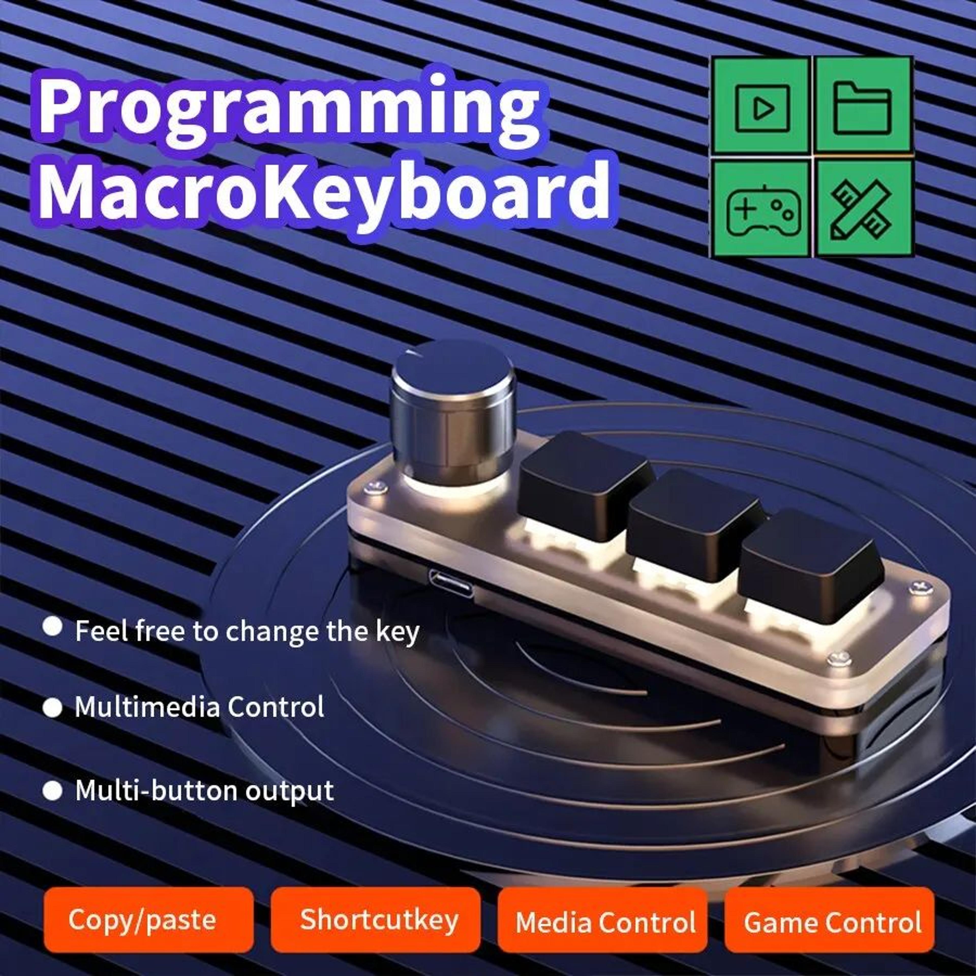 rgb macro keypad with programmable knob and 3 key mechanical keyboard for gaming and editing