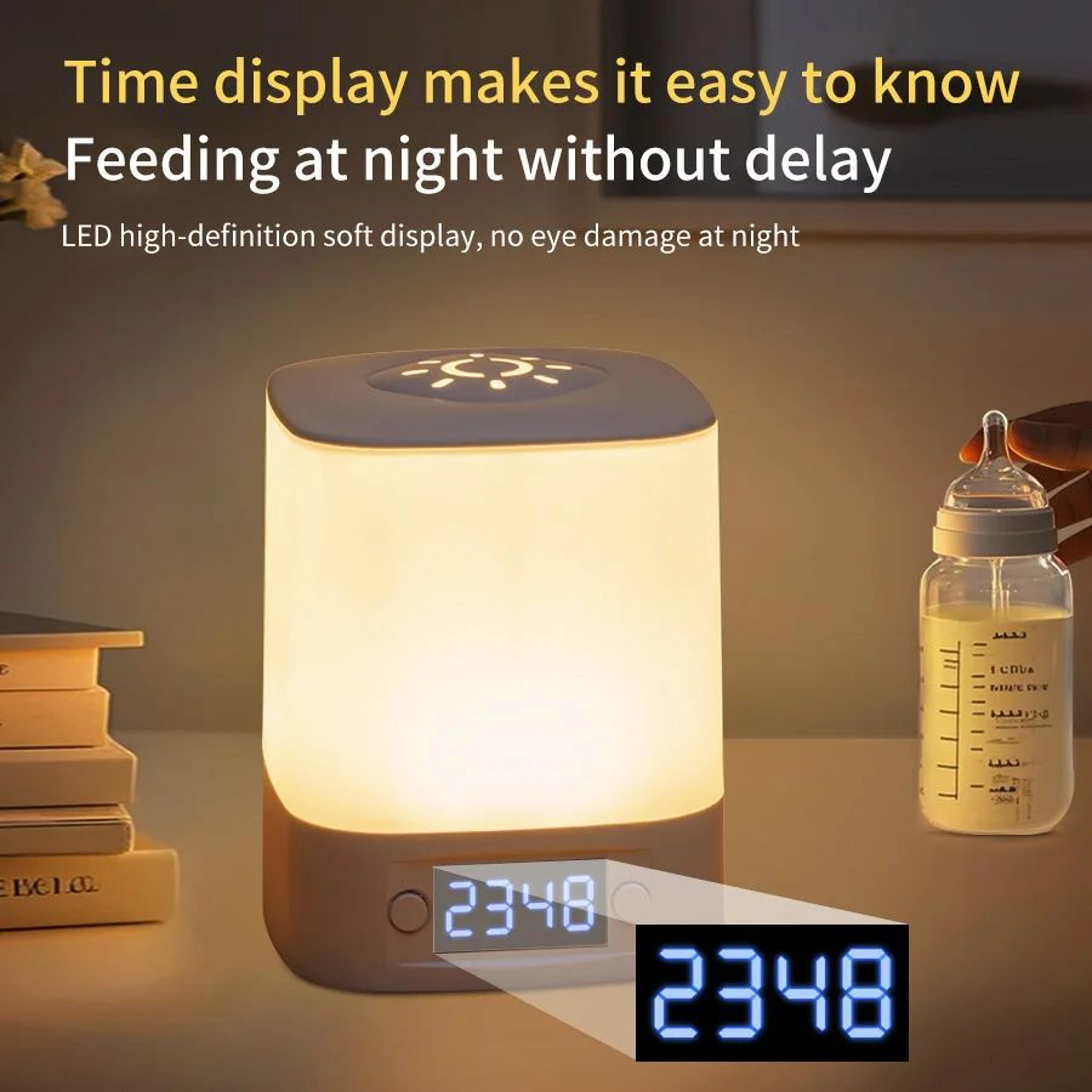 rechargeable led night light with digital clock usb bedside lamp dimmable reading light
