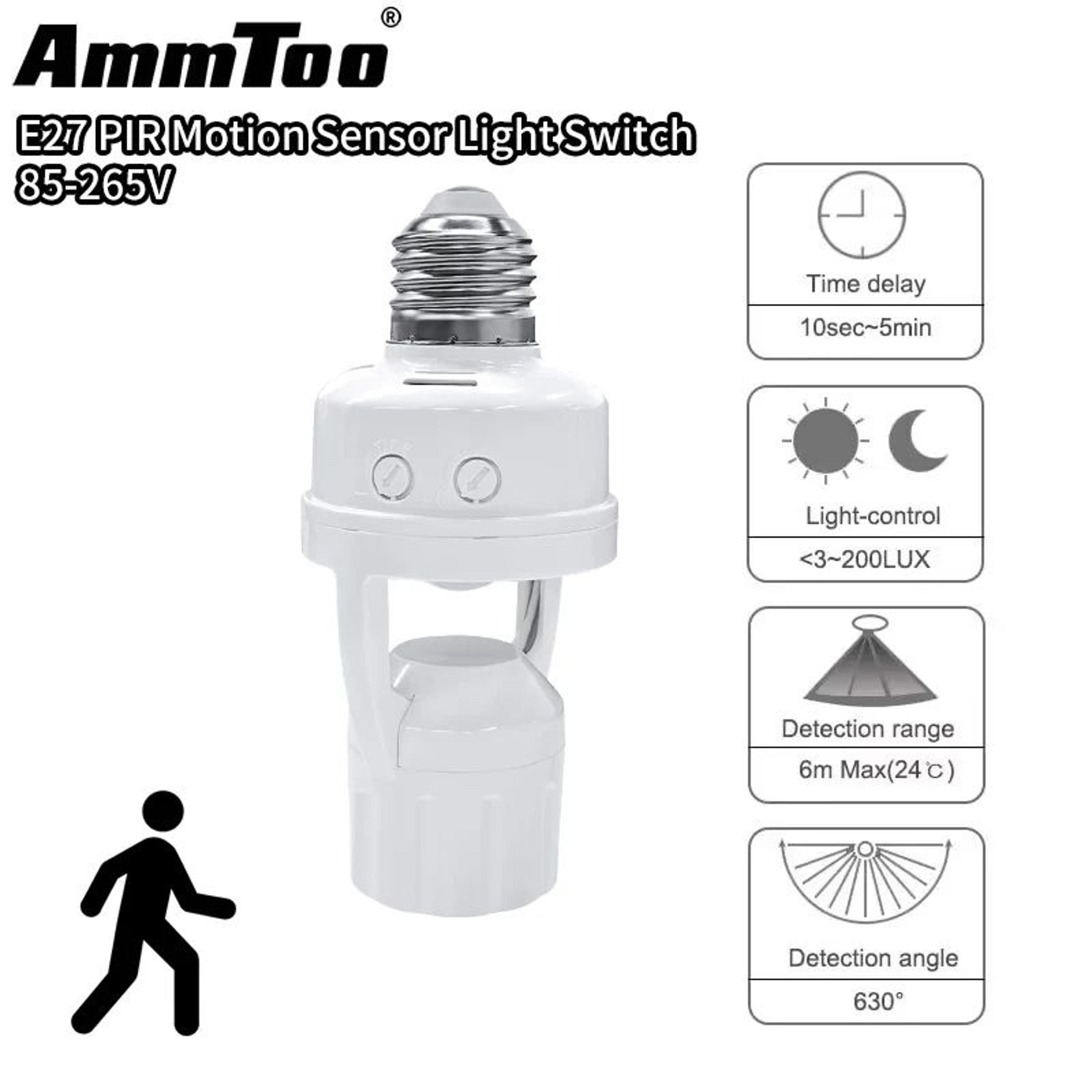 smart pir motion sensor light socket e27 lamp holder with adjustable time and light control 110v 220v