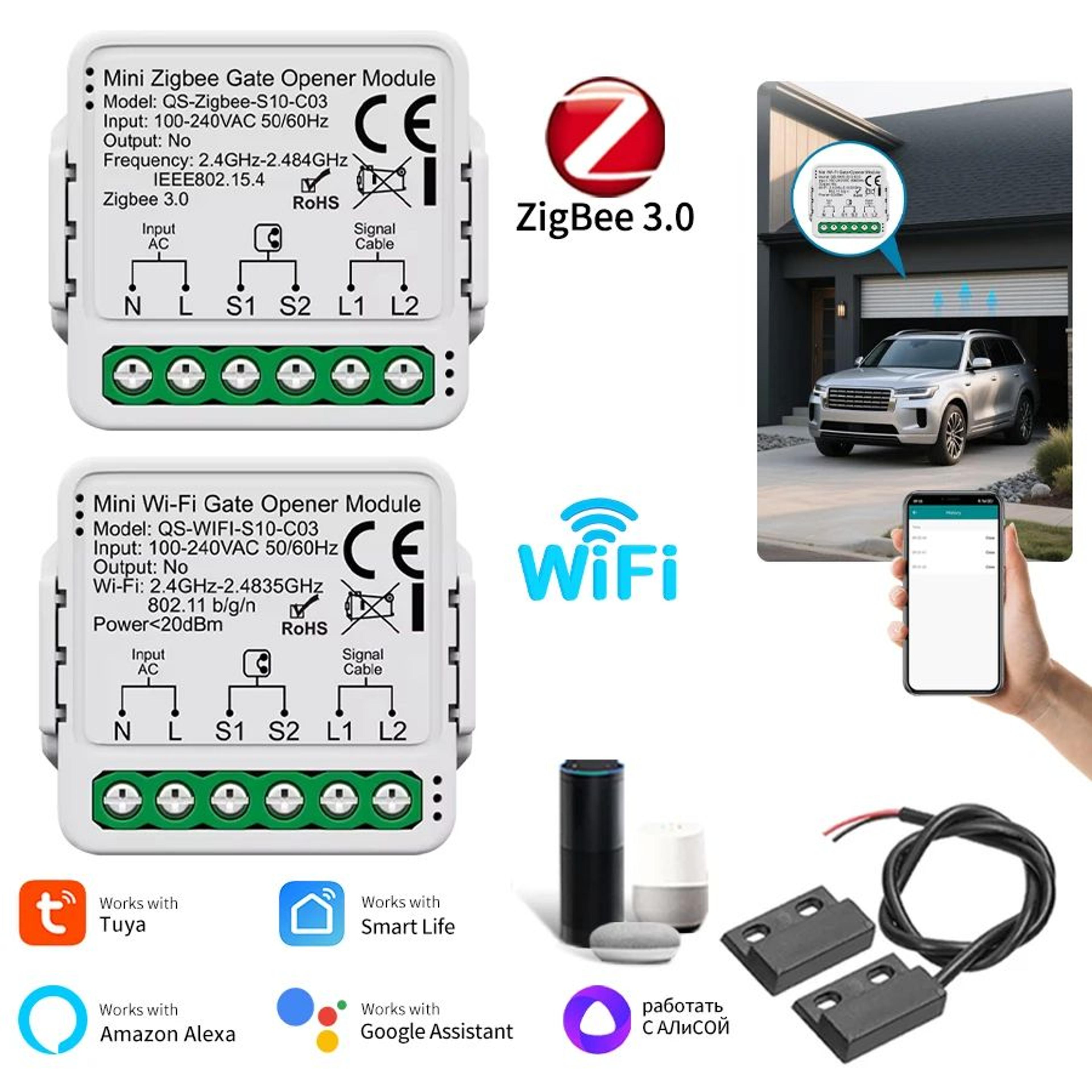 tuya smart garage door opener wifi zigbee controller with voice control for smart life