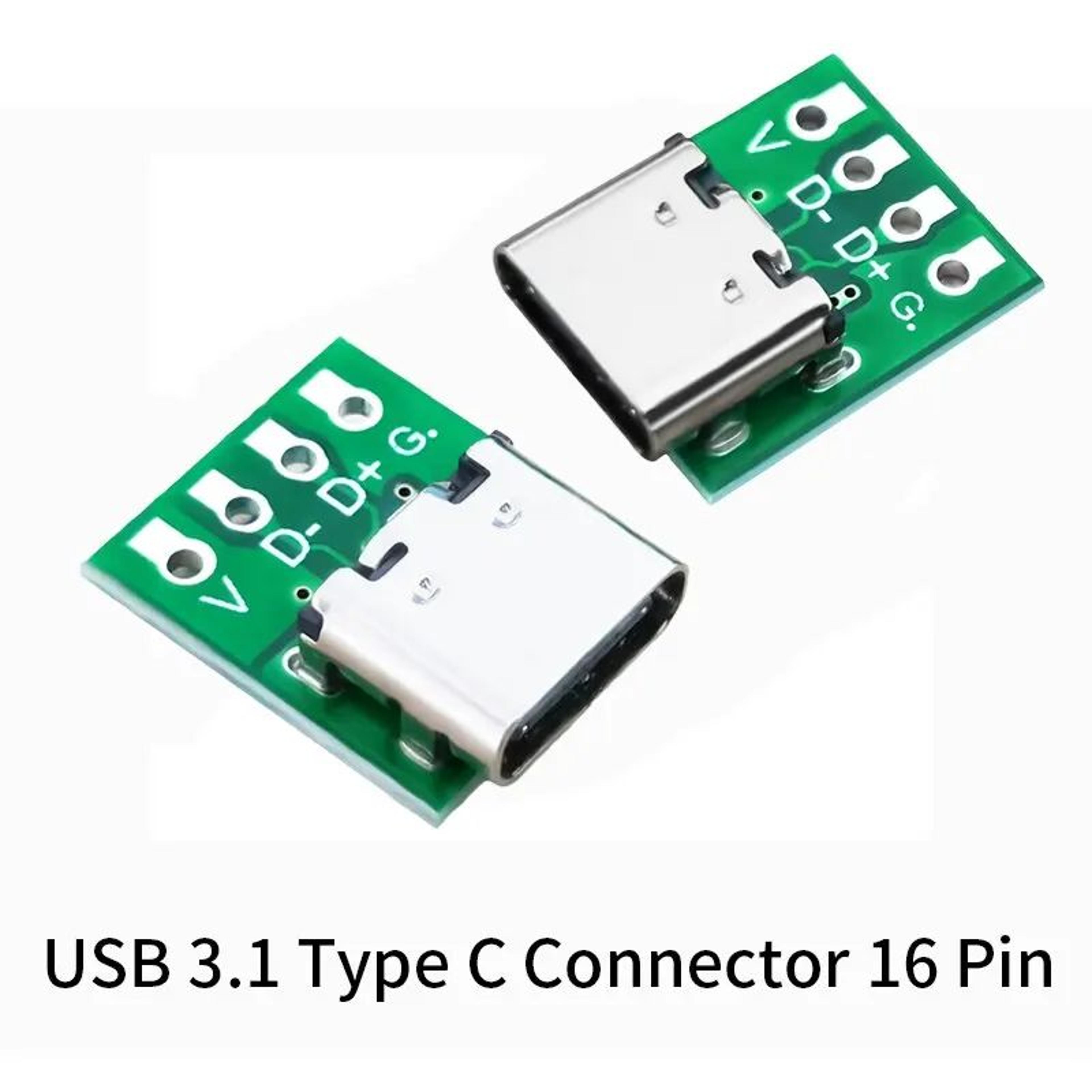 usb type c 16 pin female pcb breakout connector board for diy cable repair and electronics projects