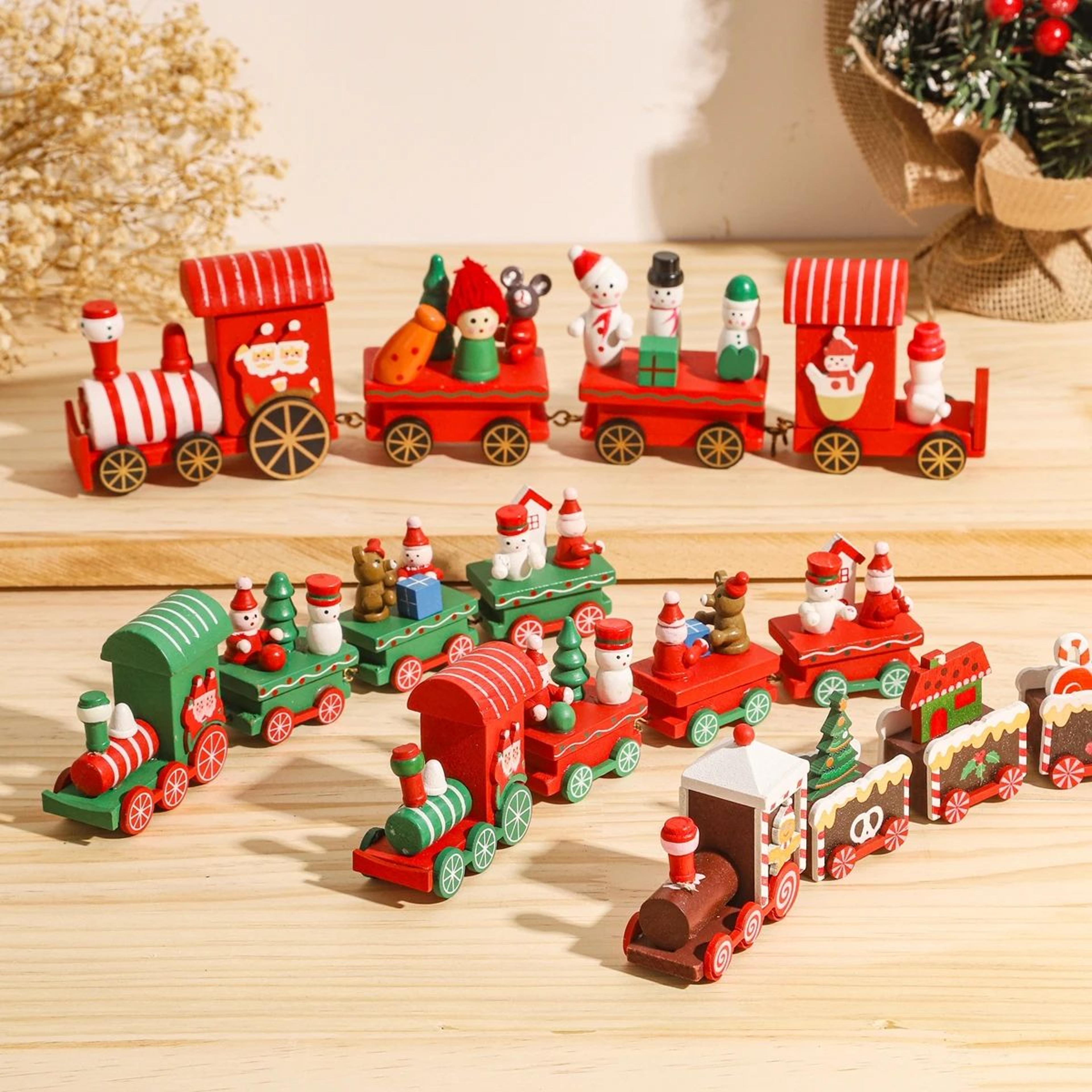 cozy christmas wooden train decoration for tabletop christmas decor and holiday home display