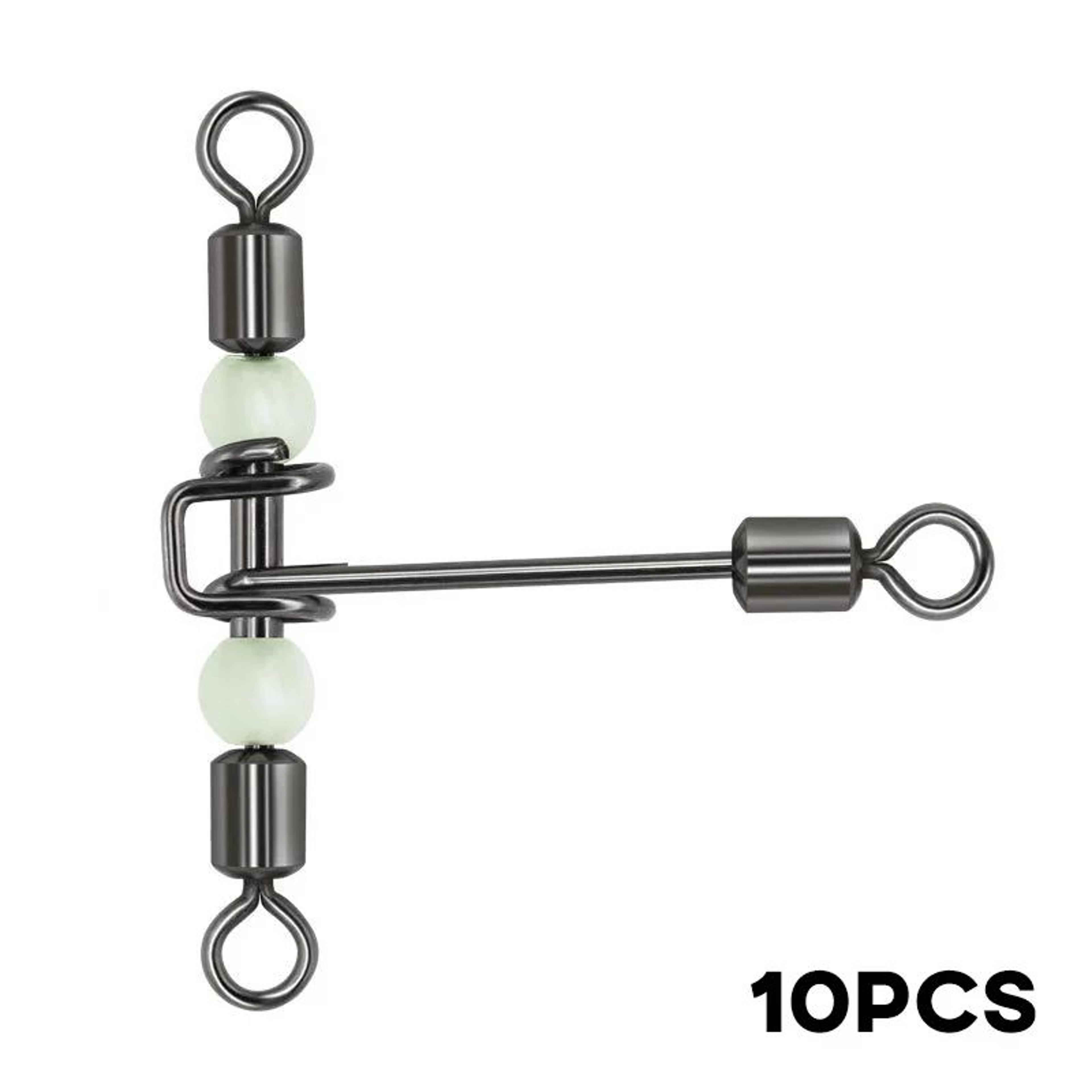 10 piece luminous fishing swivels 3 way t shape rolling swivels with glow beads for anti tangle fishing rigs
