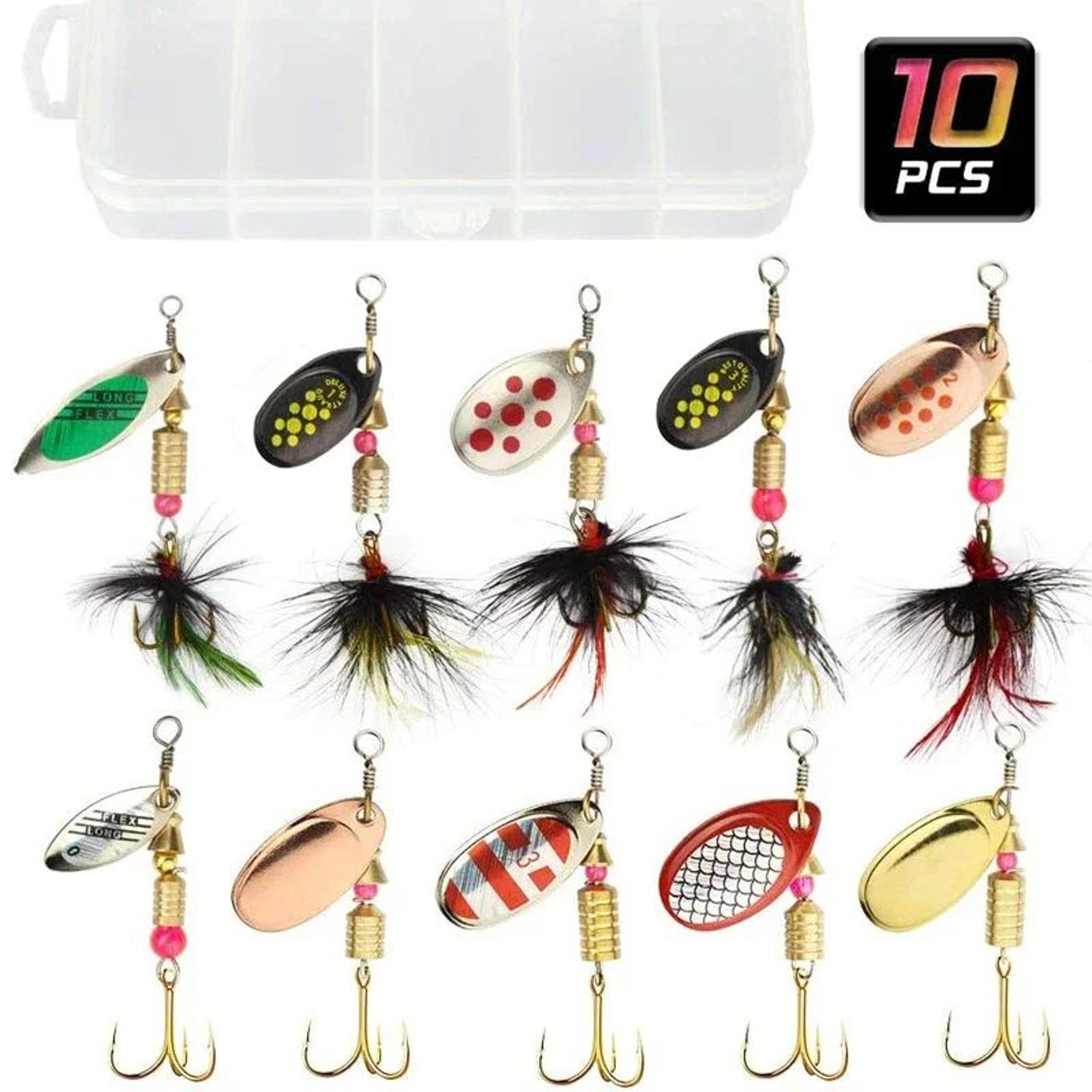 metal spoon spinner fishing lure set 10 pack hard bait kit for bass trout and pike