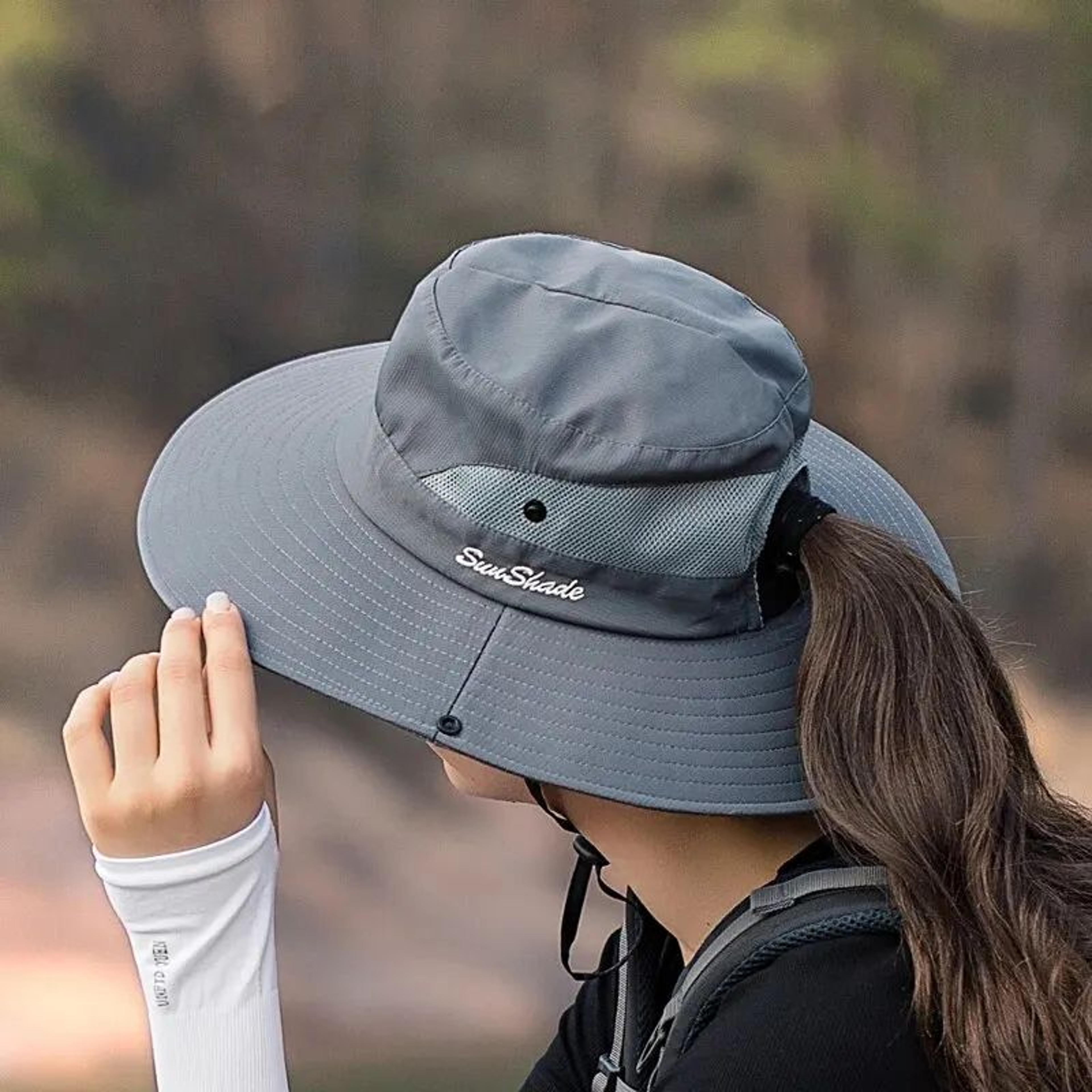 womens wide brim sun hat with ponytail hole foldable uv protection hat for outdoor travel beach hiking