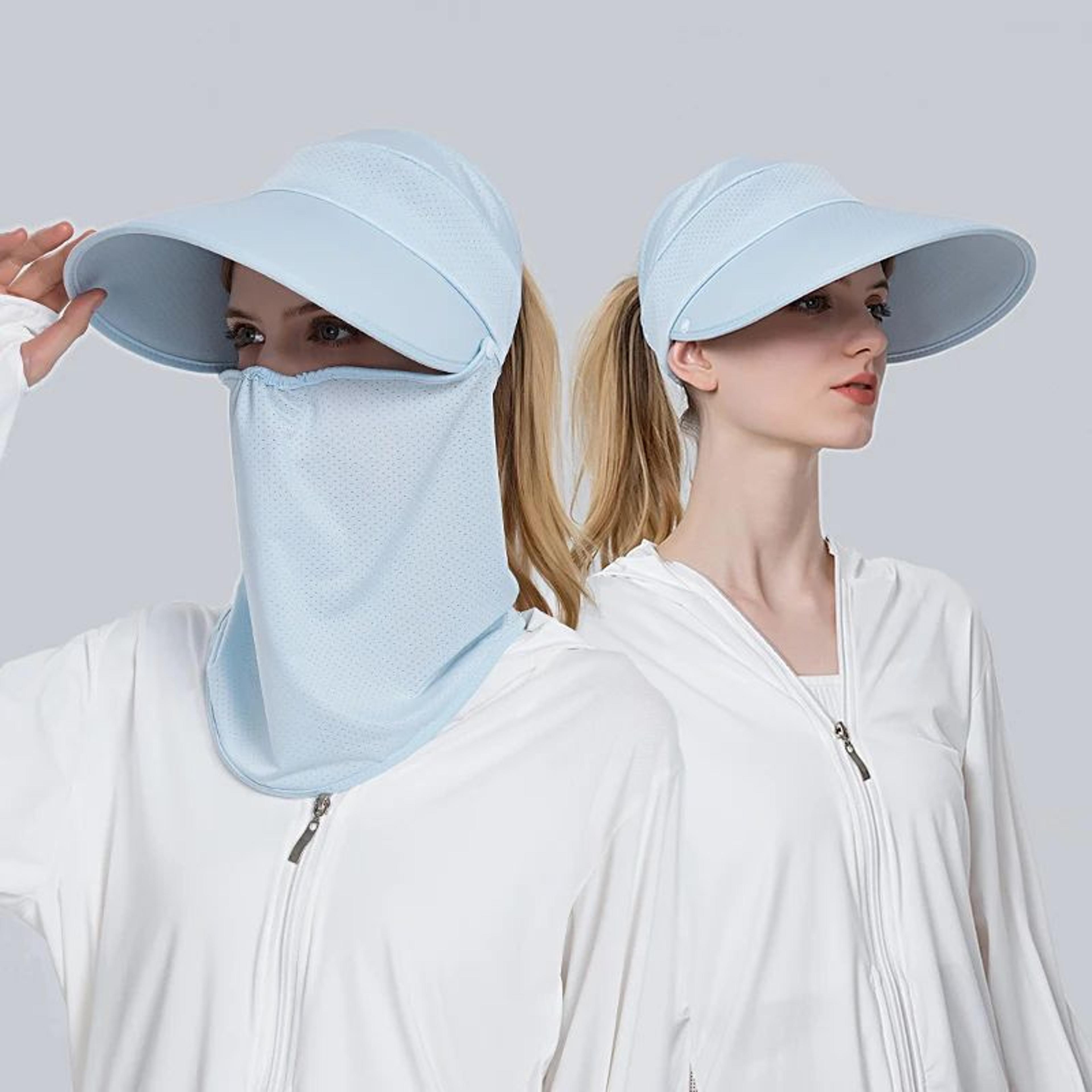 arctic breeze women's sun hat with face cover and ponytail opening