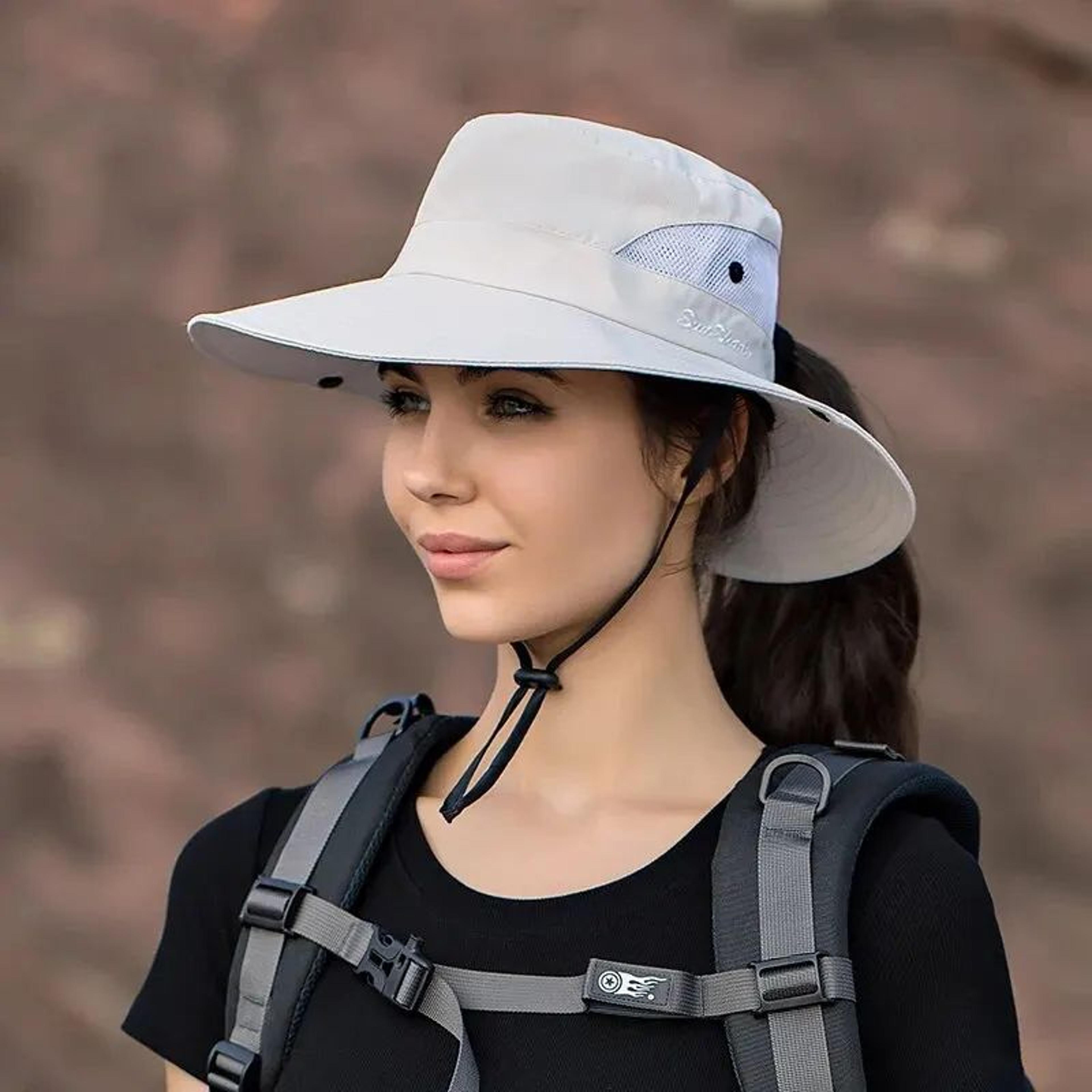 ponytail hole sun hat for women foldable wide brim hat breathable uv protection hat