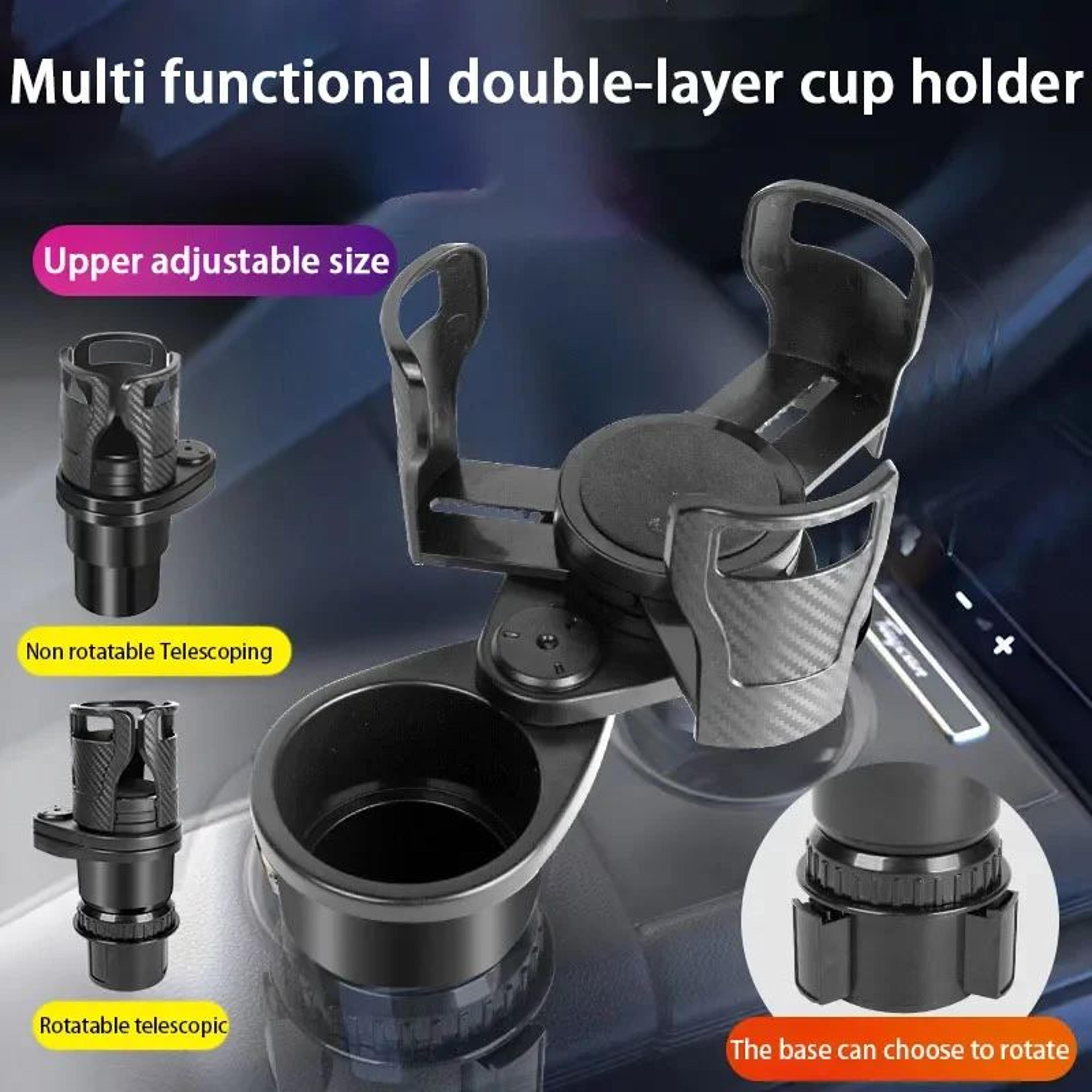 360 rotating car cup holder and center console organizer with double storage