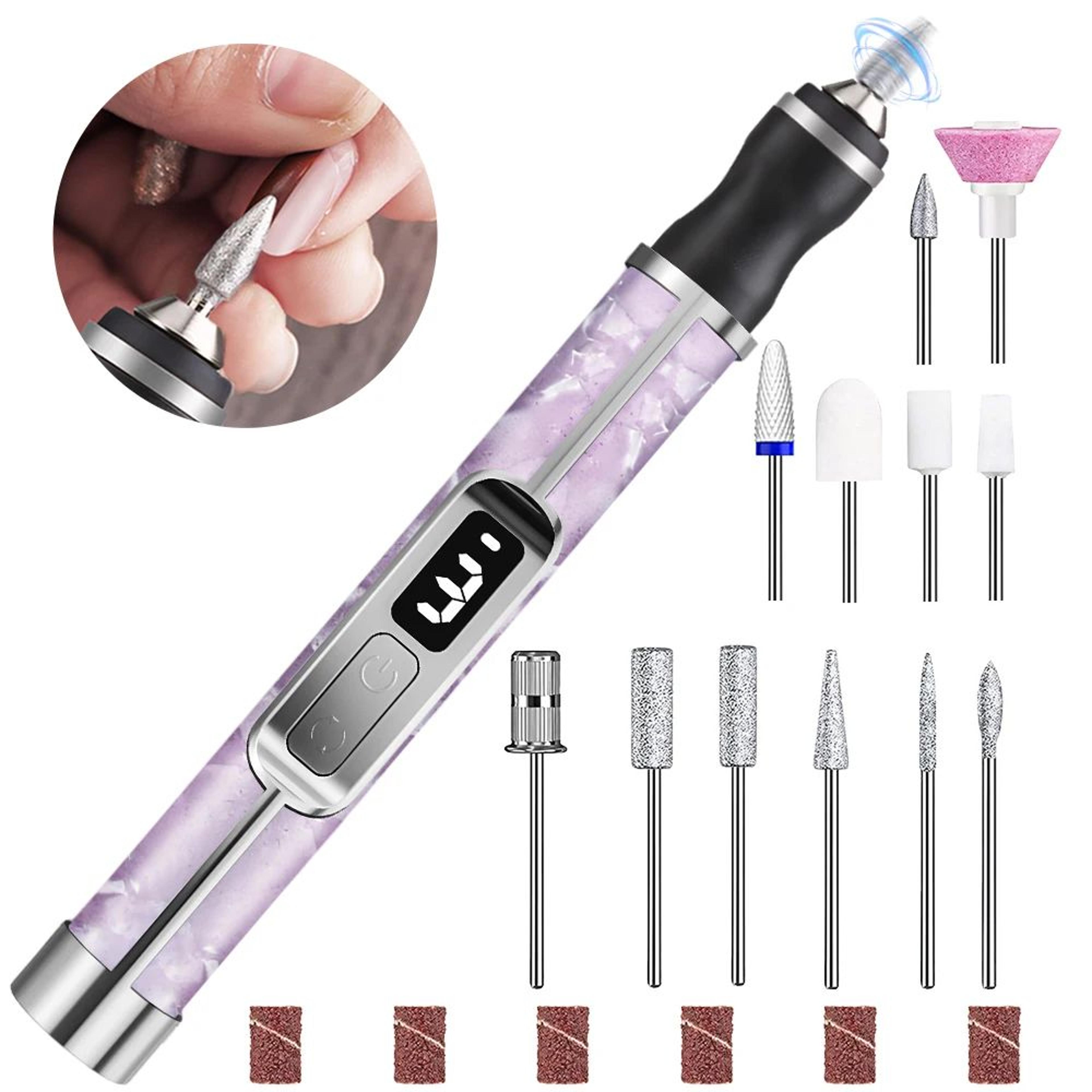 rechargeable electric nail drill kit with led display, 3 speed modes and 12-piece nail drill bits set