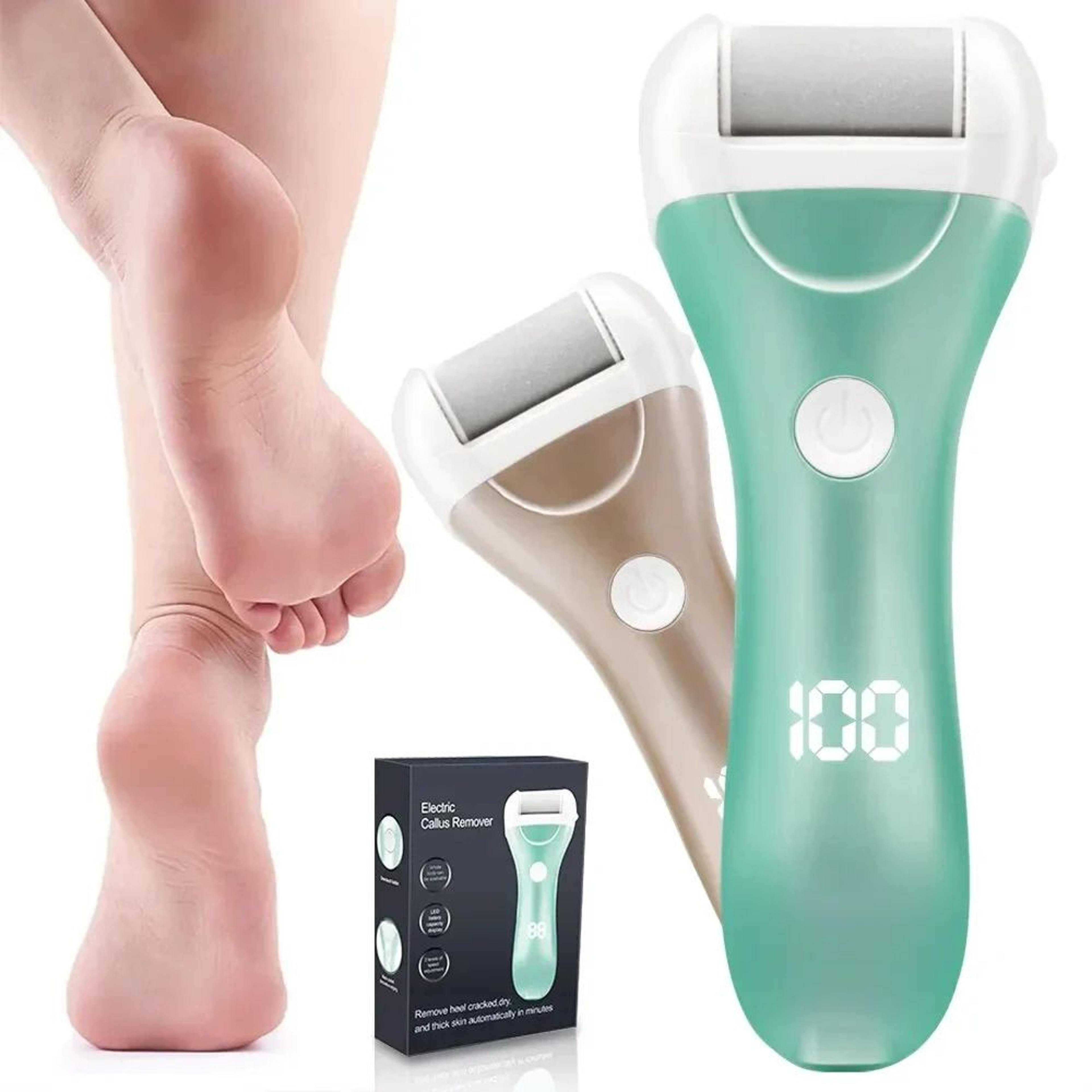 rechargeable electric foot file callus remover pedicure tool with led power display and 3 roller heads