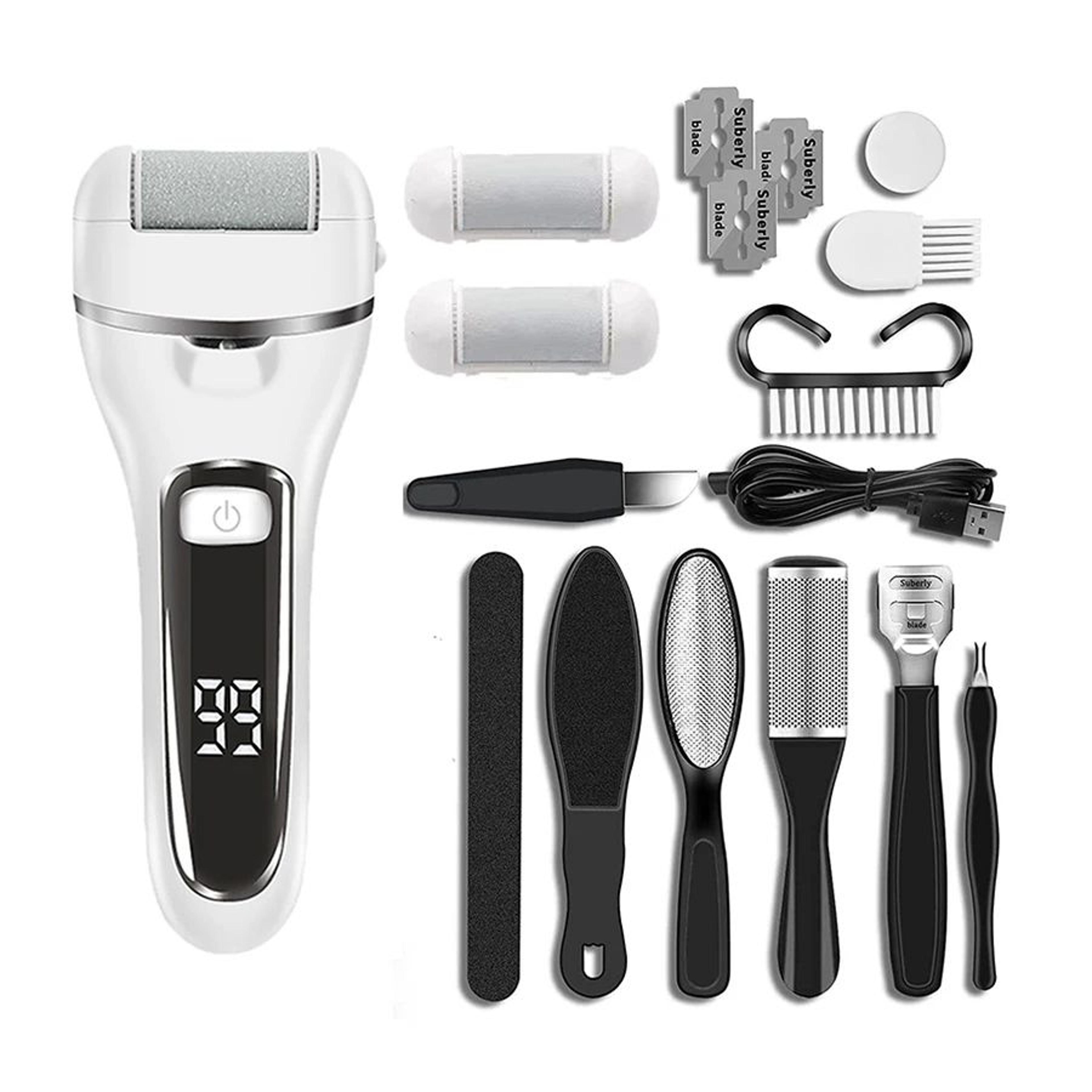 silkstep rechargeable electric foot callus remover with 3 grinding heads