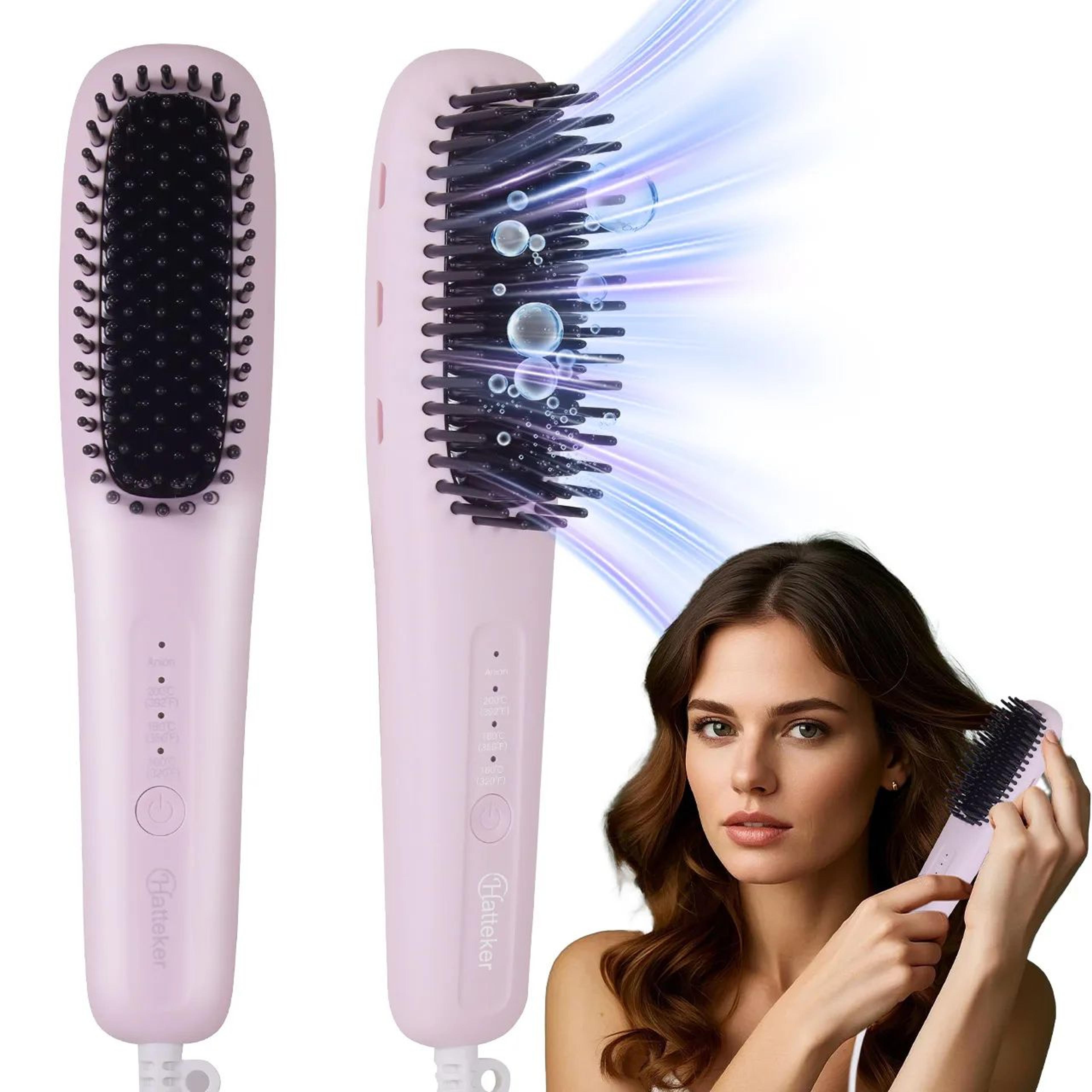 hatteker ionic hair straightening brush with negative ion hair straightener and adjustable heat