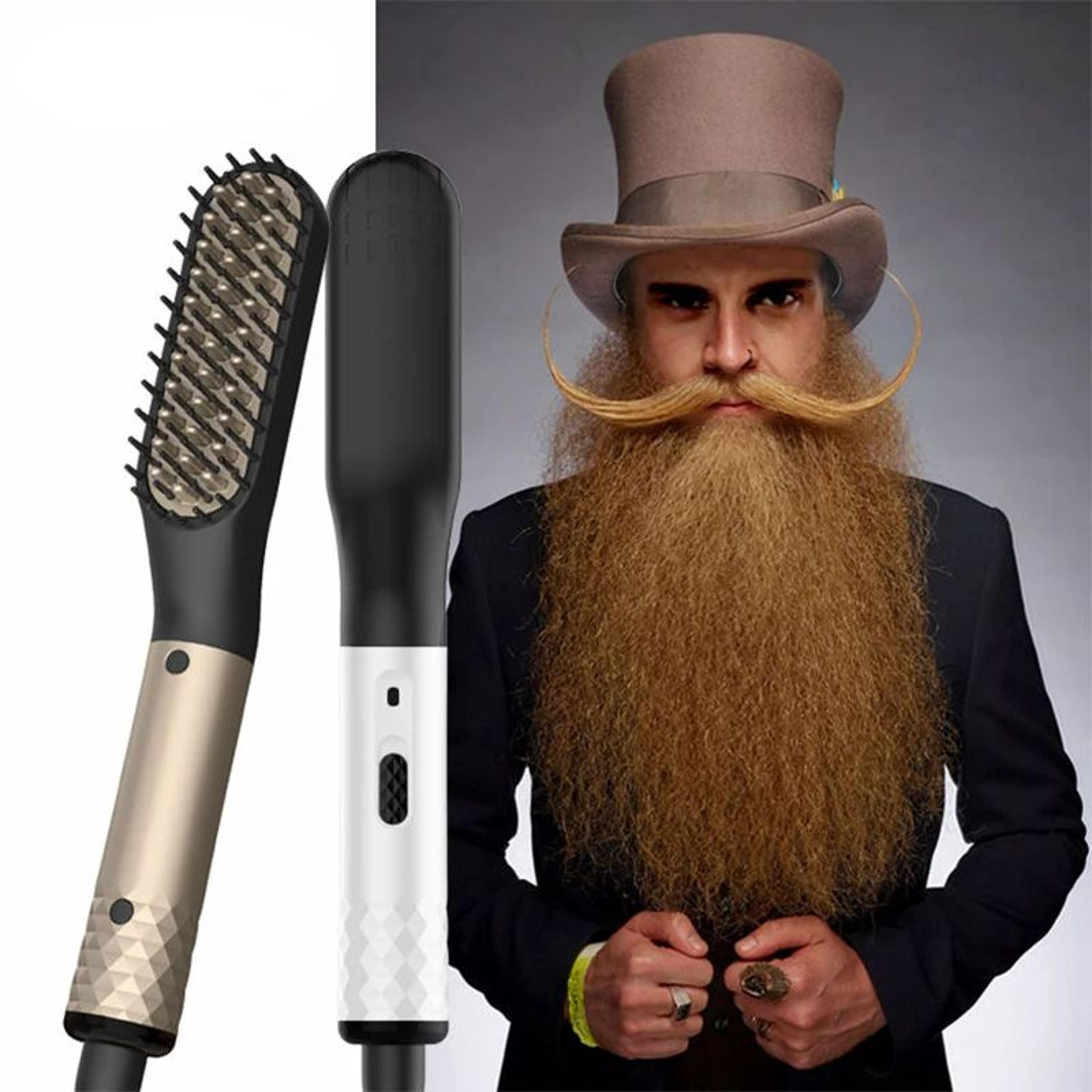 portable fast heating beard straightener brush for men professional beard styling tool