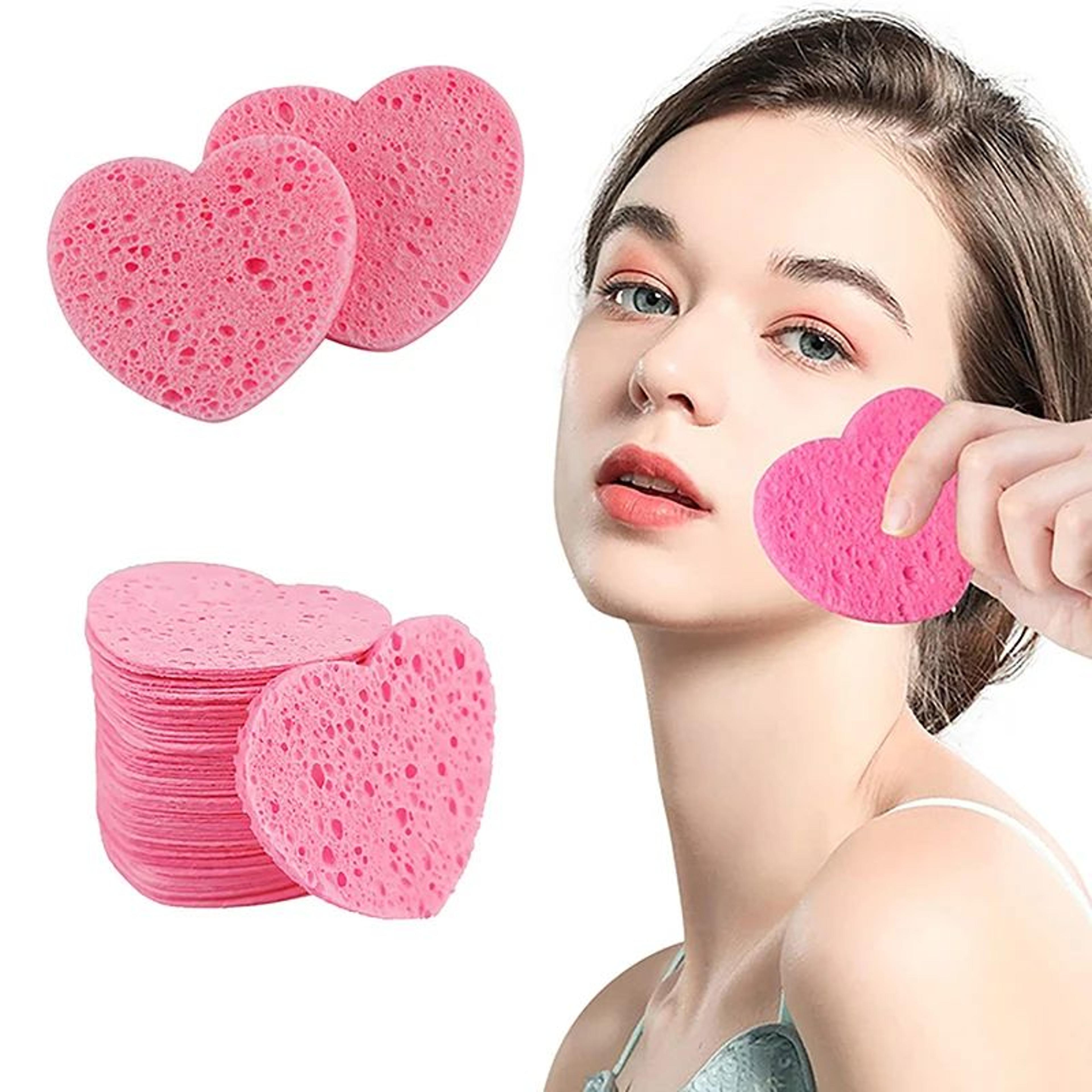 heart shape facial cleansing sponge set - compressed cellulose face sponge makeup remover pads (20 or 50 pack)