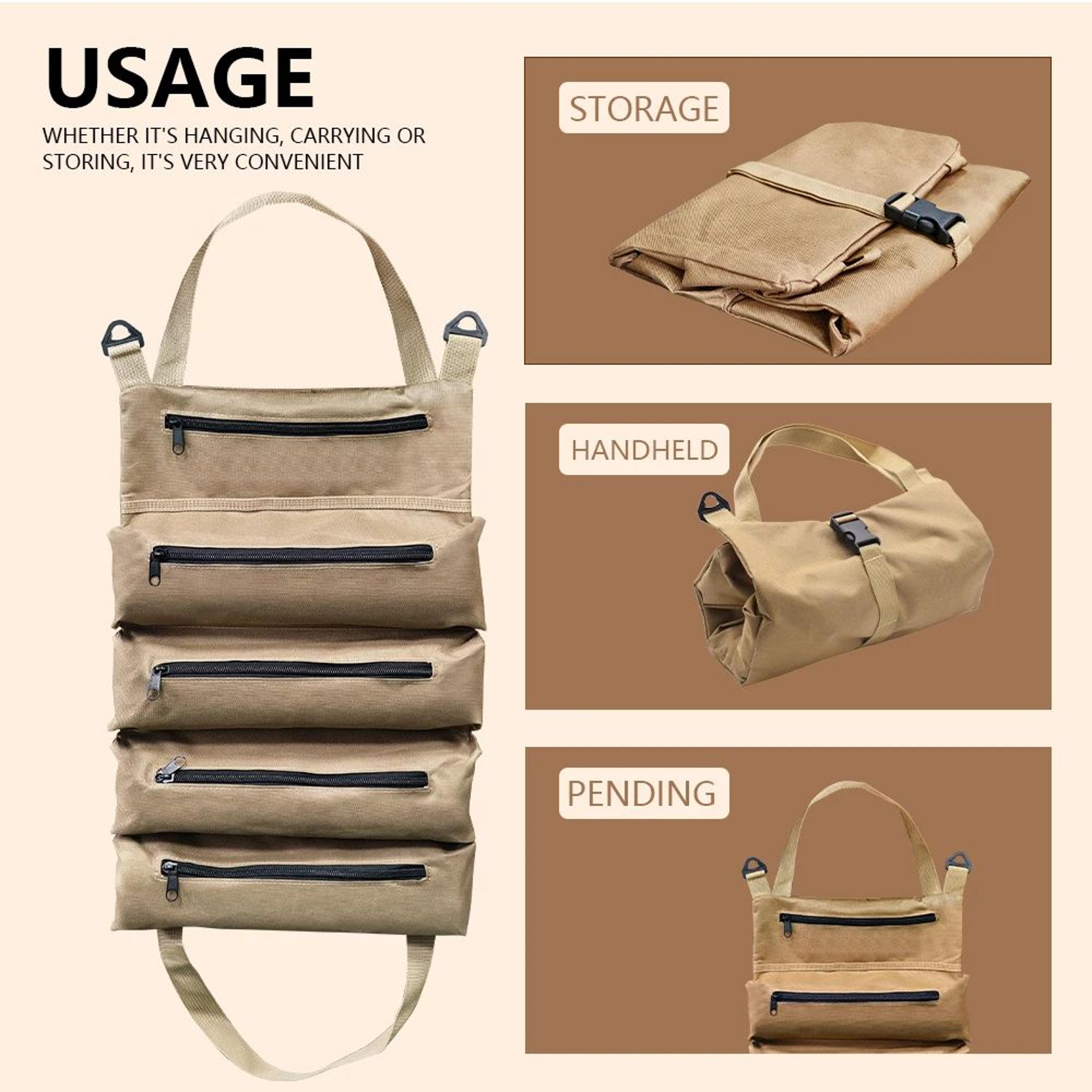 heavy duty roll up tool bag with detachable pouches portable tool organizer for mechanics and electricians