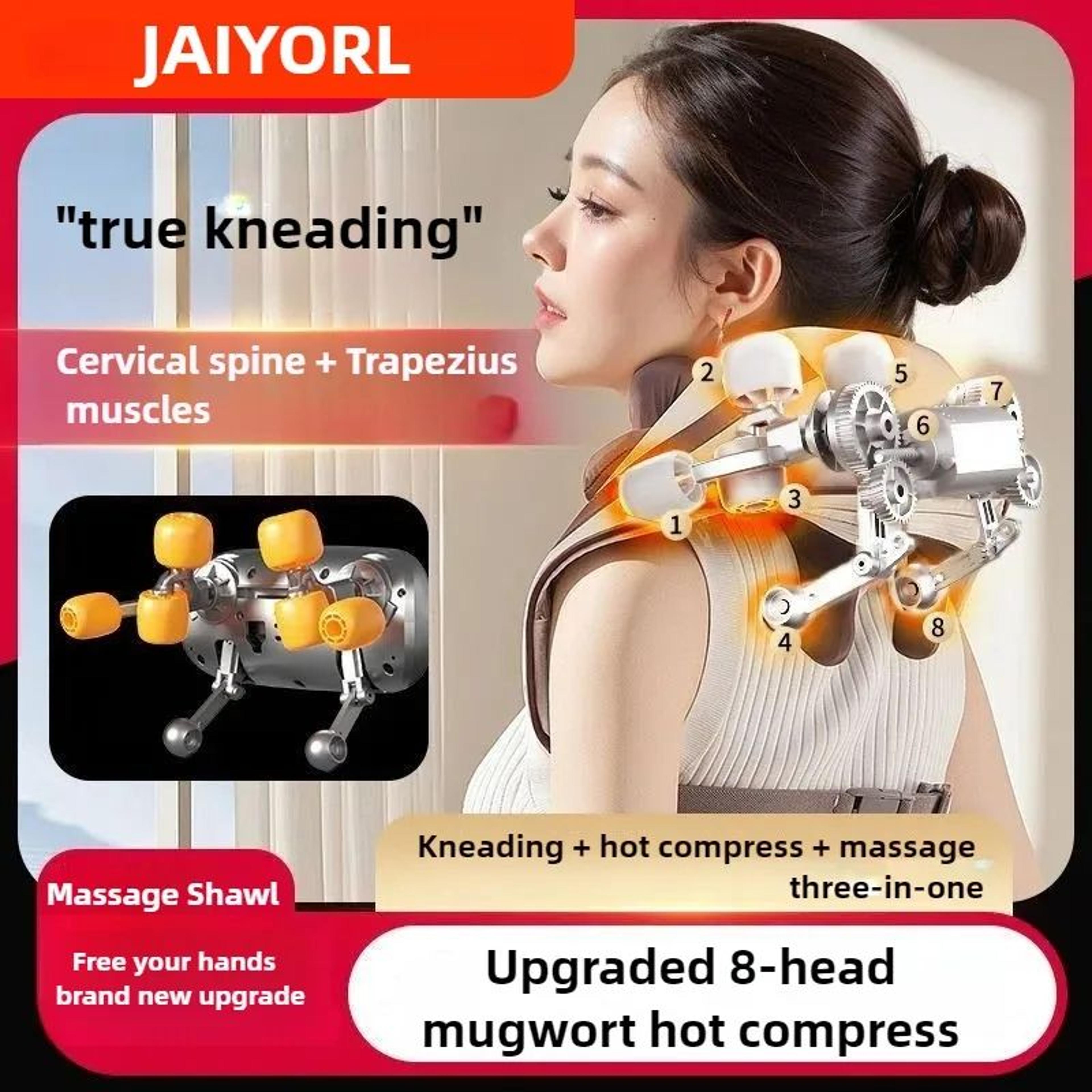 reliefwrap neck massager wireless 8-head shiatsu neck massager with heat for shoulders & back