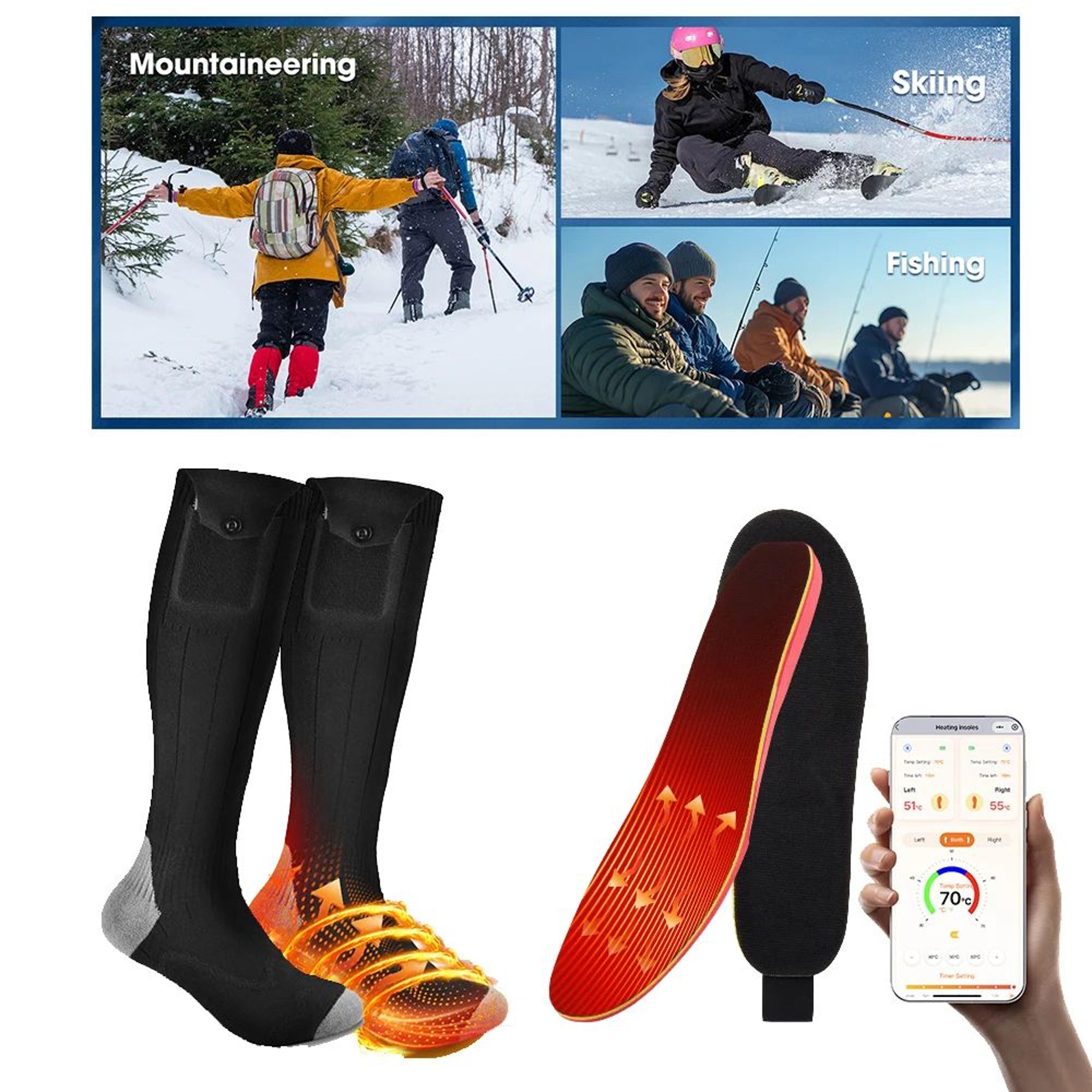 app controlled heated insoles rechargeable foot warmers for winter hiking skiing & outdoor sports