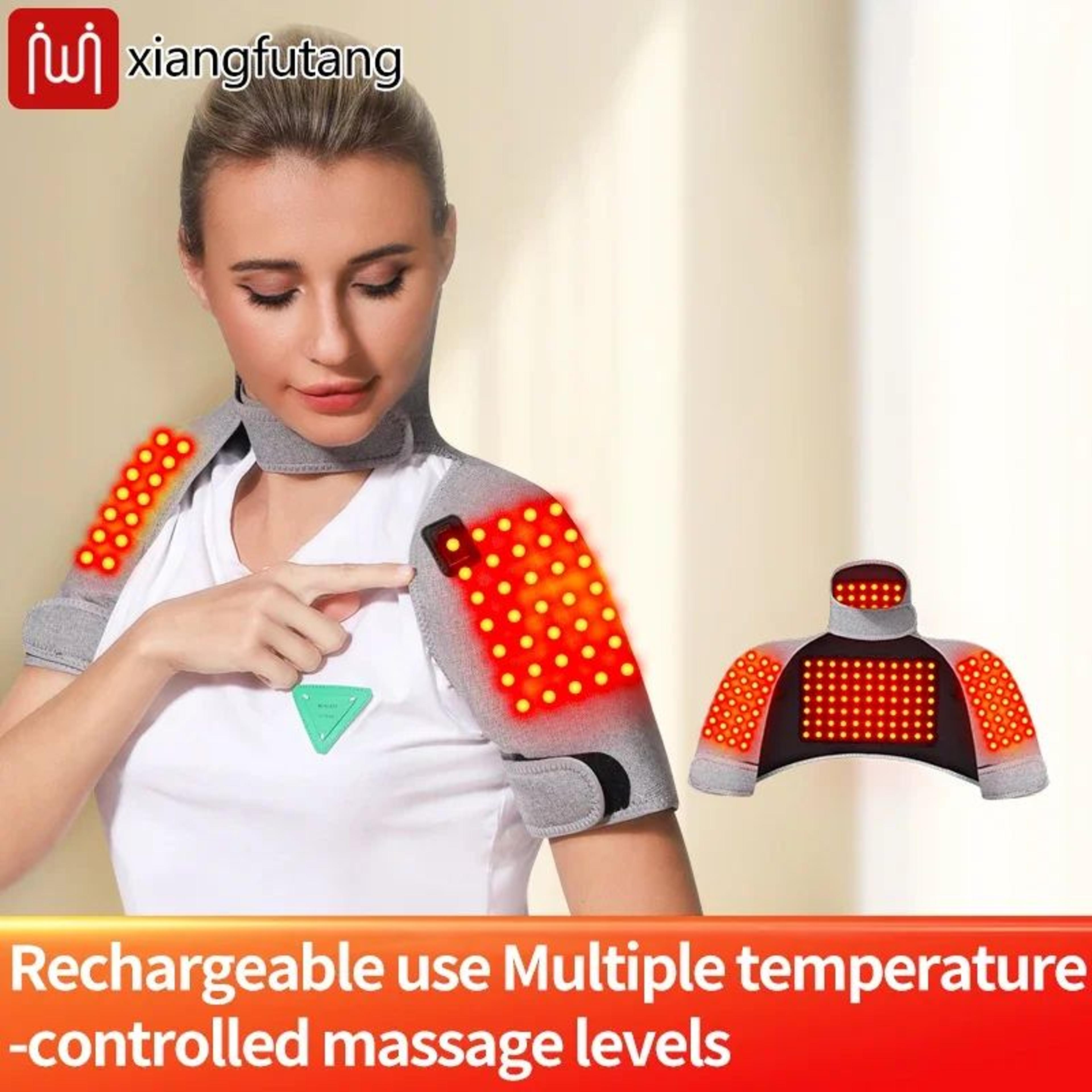 thermarelief heated neck and shoulder wrap with red light therapy and vibration massage