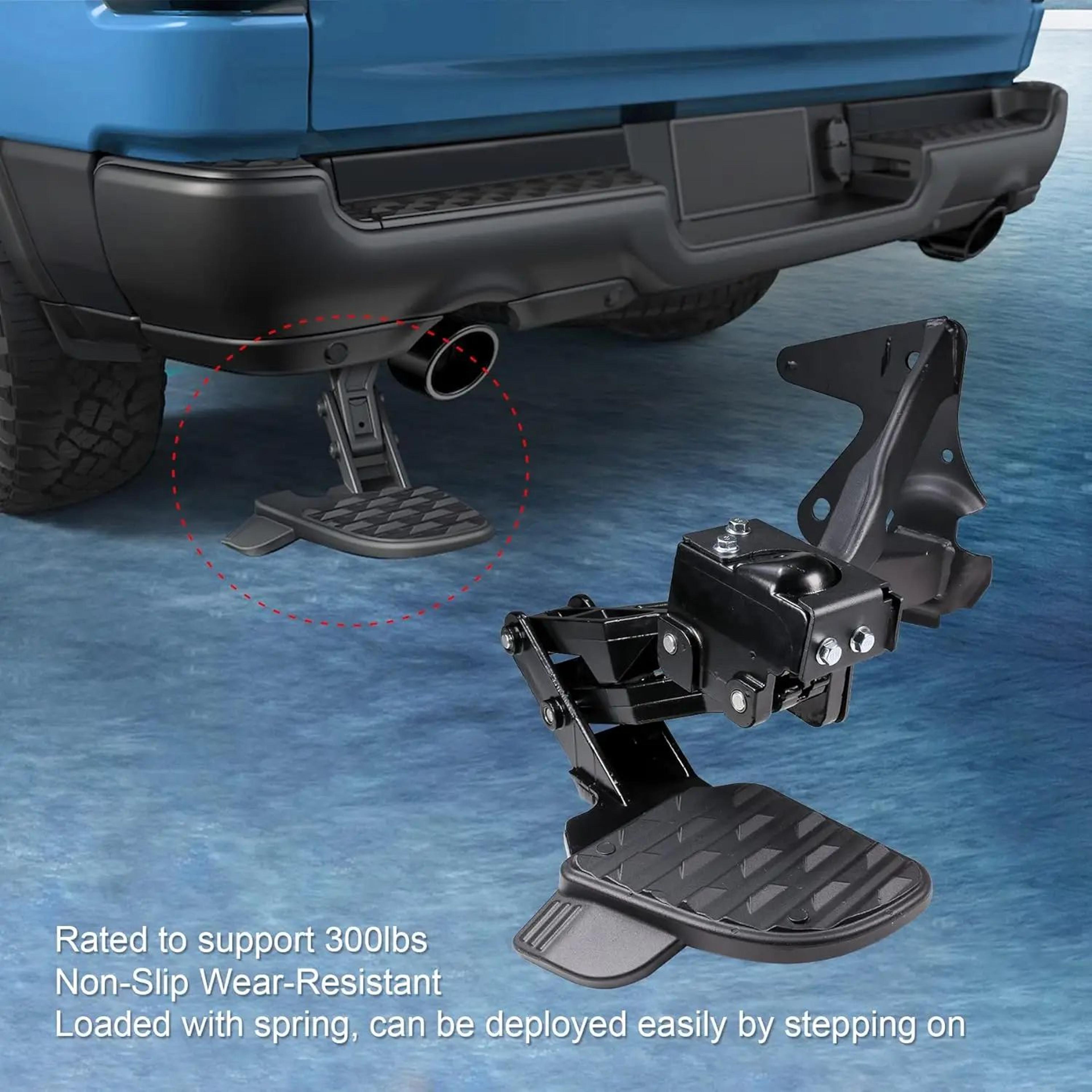 ram 1500 bed step heavy duty retractable rear bumper step for 2019-2022 dodge ram 1500 dt dual exhaust