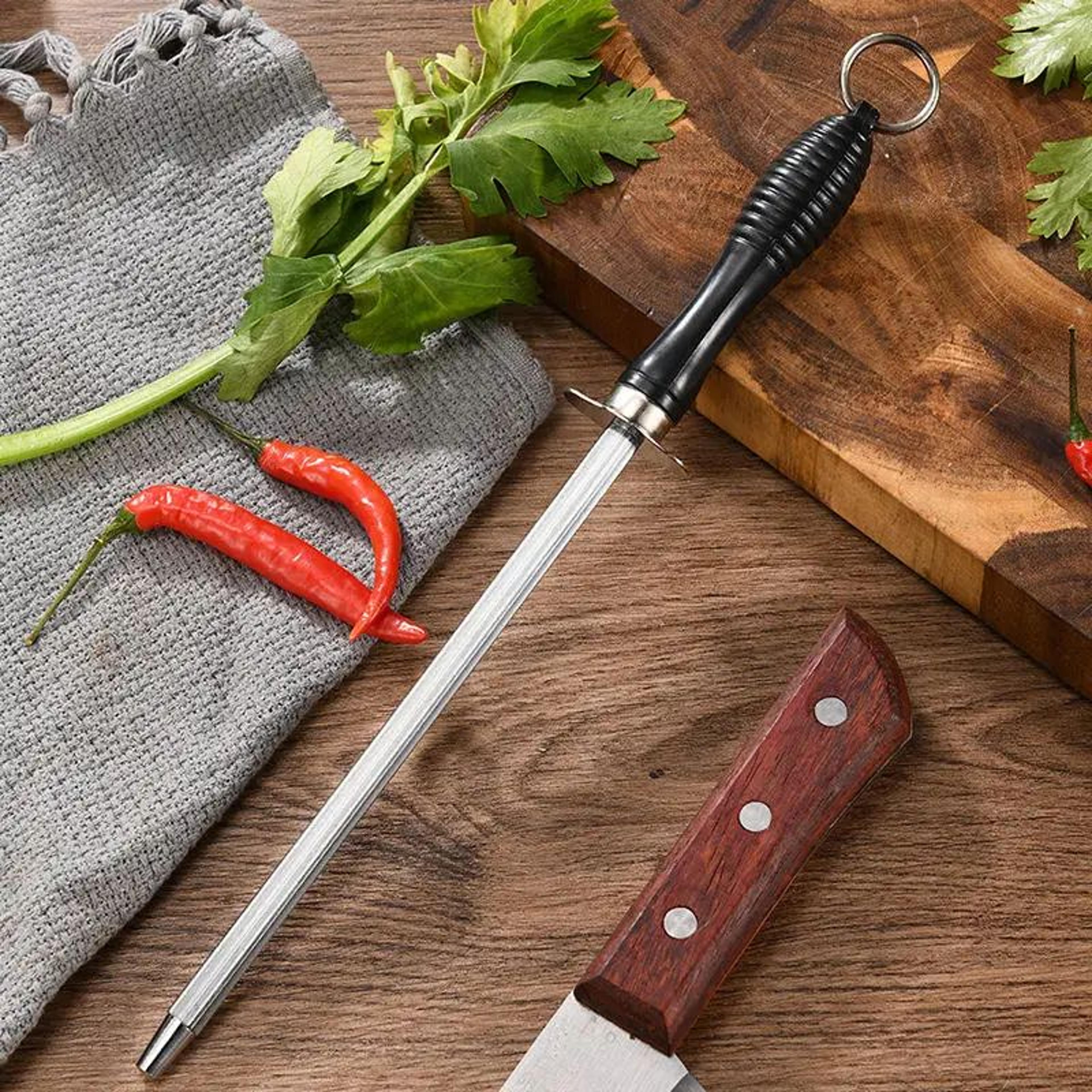 professional carbon steel knife sharpening rod with non-slip abs handle
