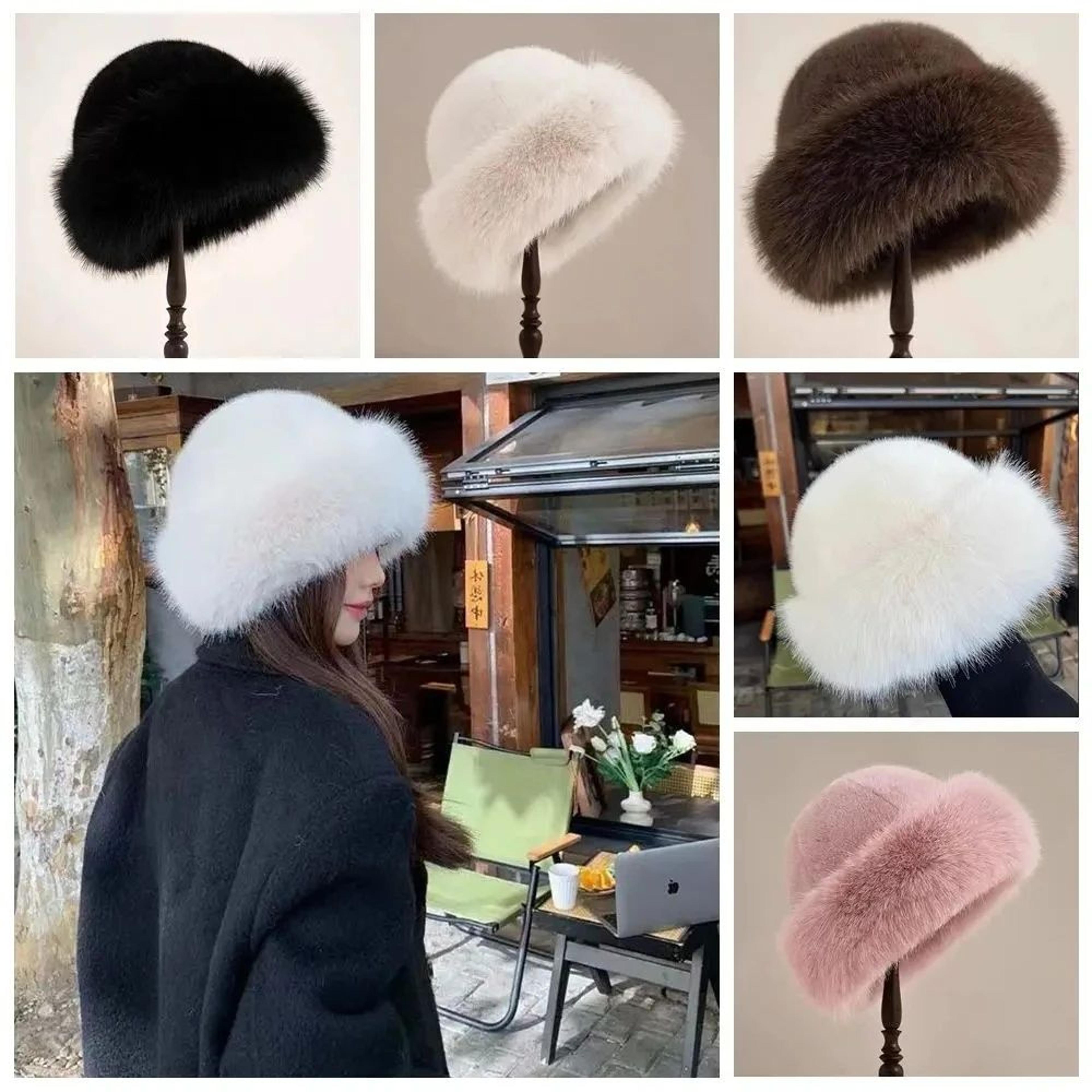 luxury faux fur bucket hat for women warm plush winter fisherman cap