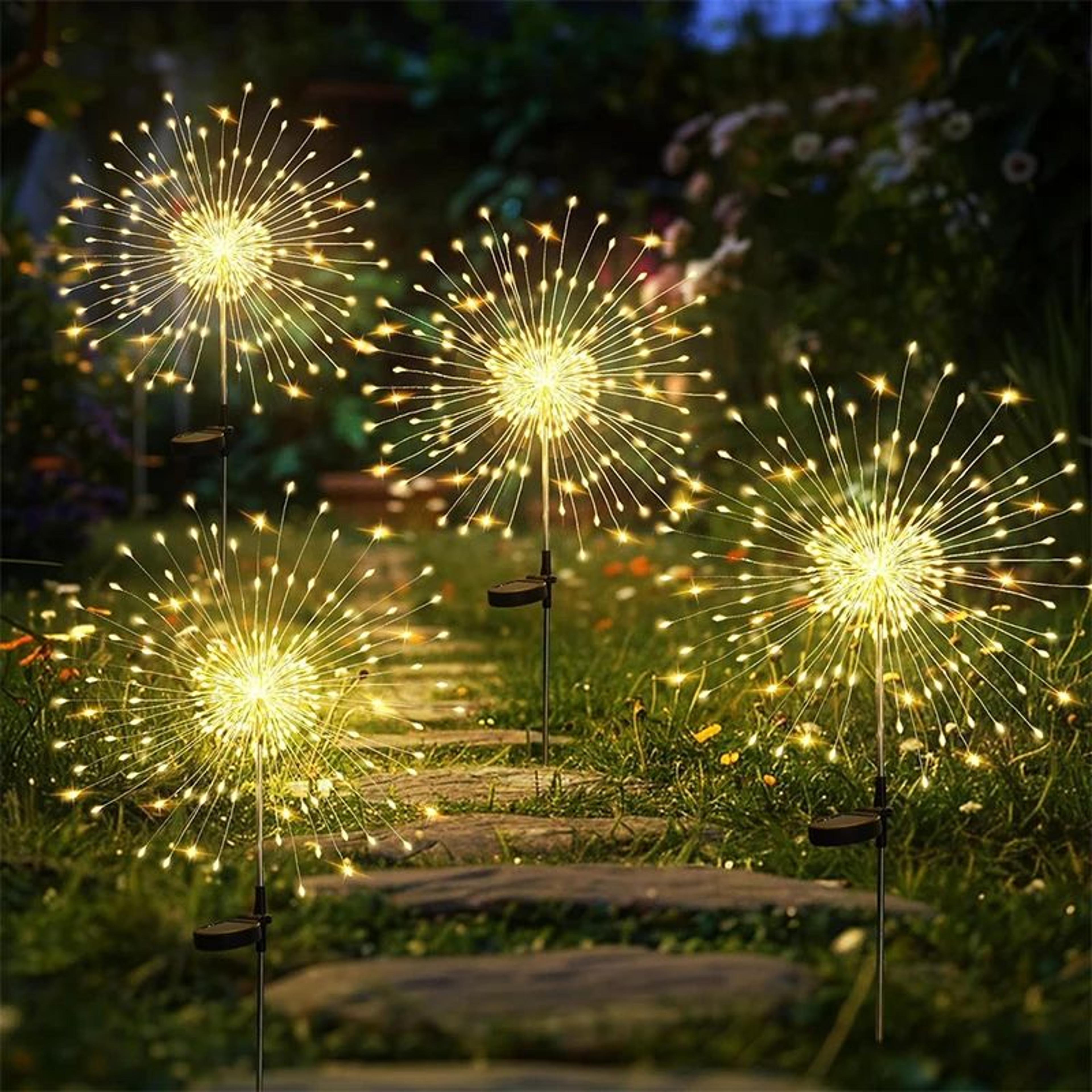 solar garden firework fairy lights waterproof outdoor pathway lights for patio yard 1 2 4 pack