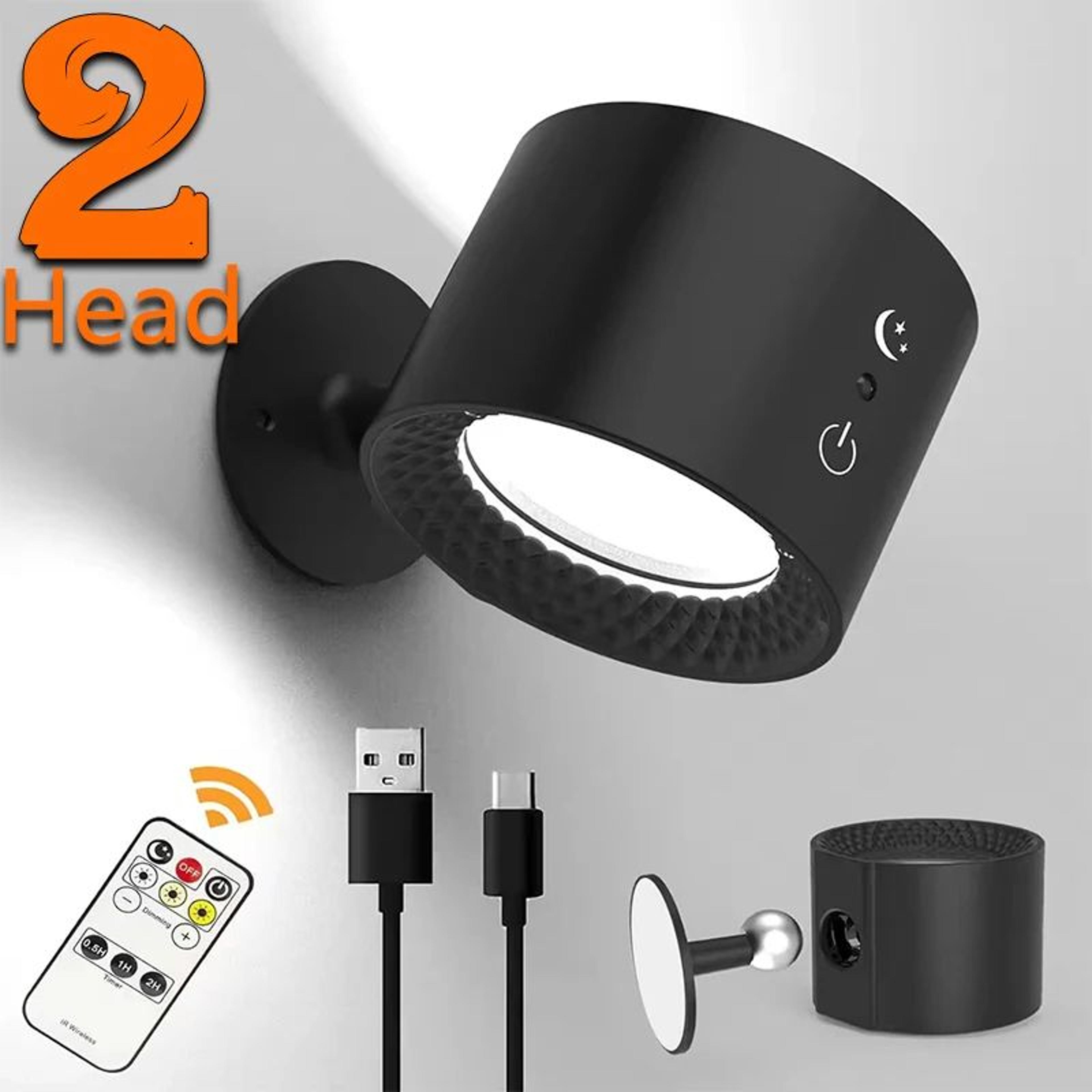 lumiflex magnetic wall light dual head rechargeable wireless wall sconce with remote and 360 degree rotation