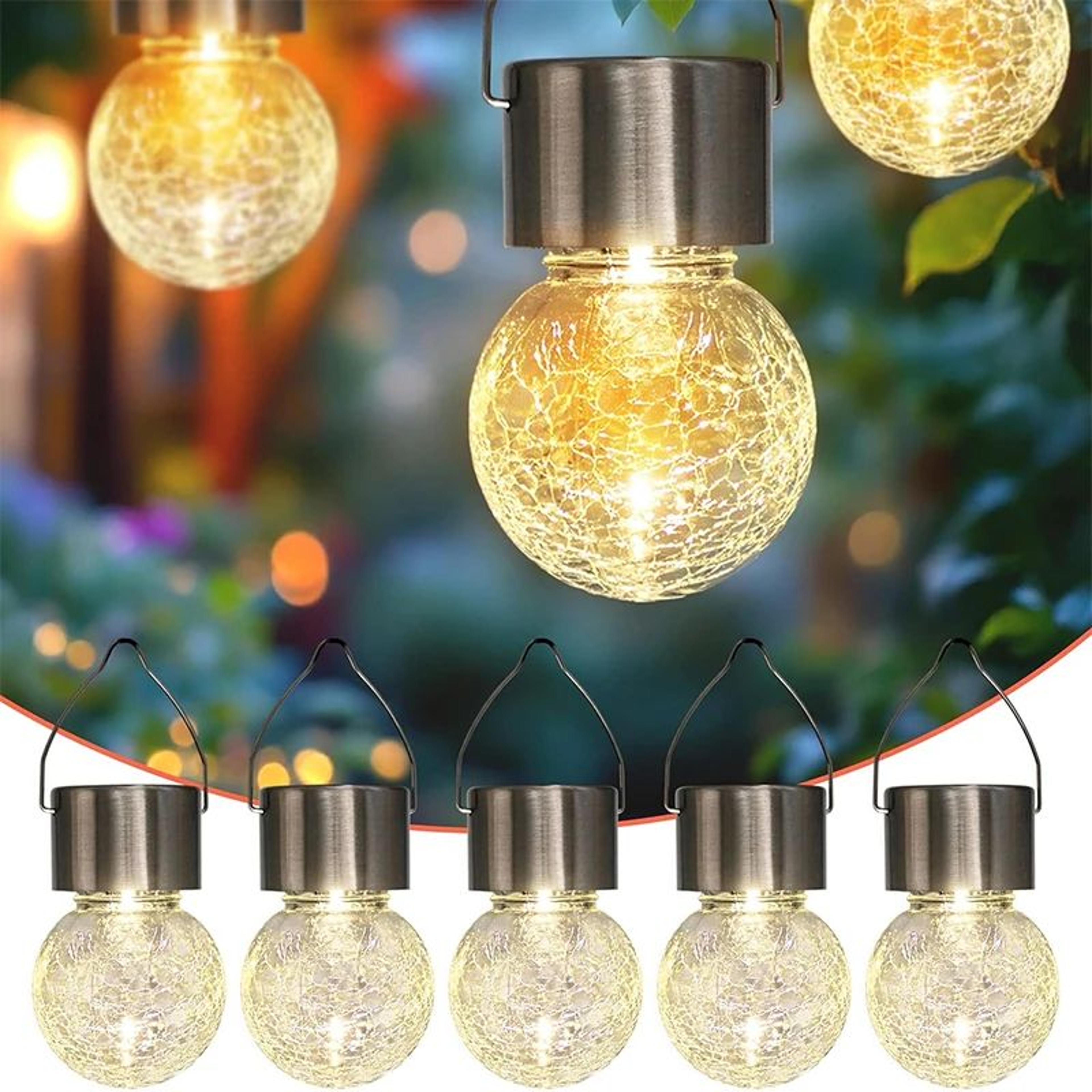 solar hanging lights outdoor waterproof cracked glass solar garden lantern