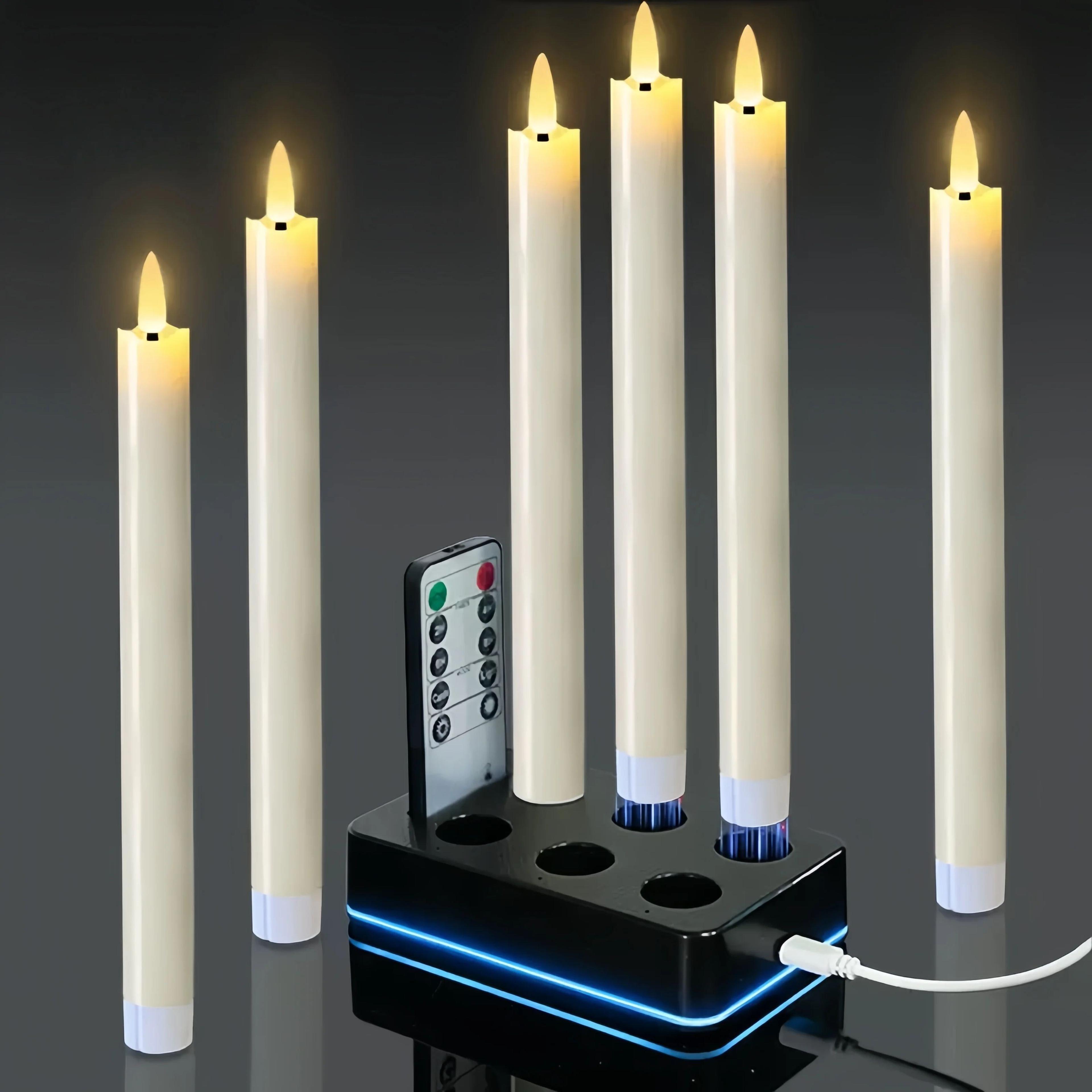 9.6 inch rechargeable led taper candles with charging station and remote control flickering flameless candlestick set