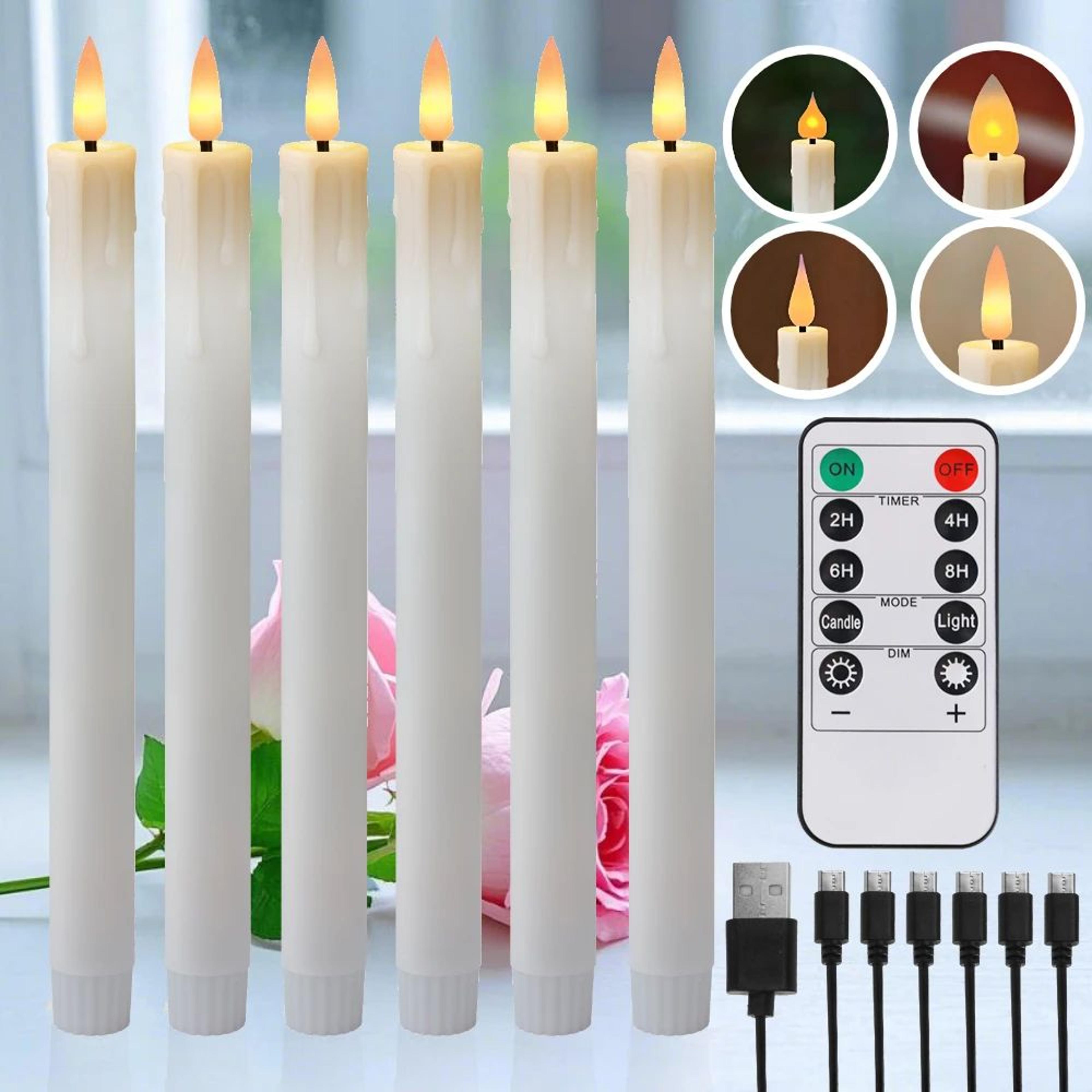 rechargeable flameless led taper candles 9.6 inch with remote and usb-c charging