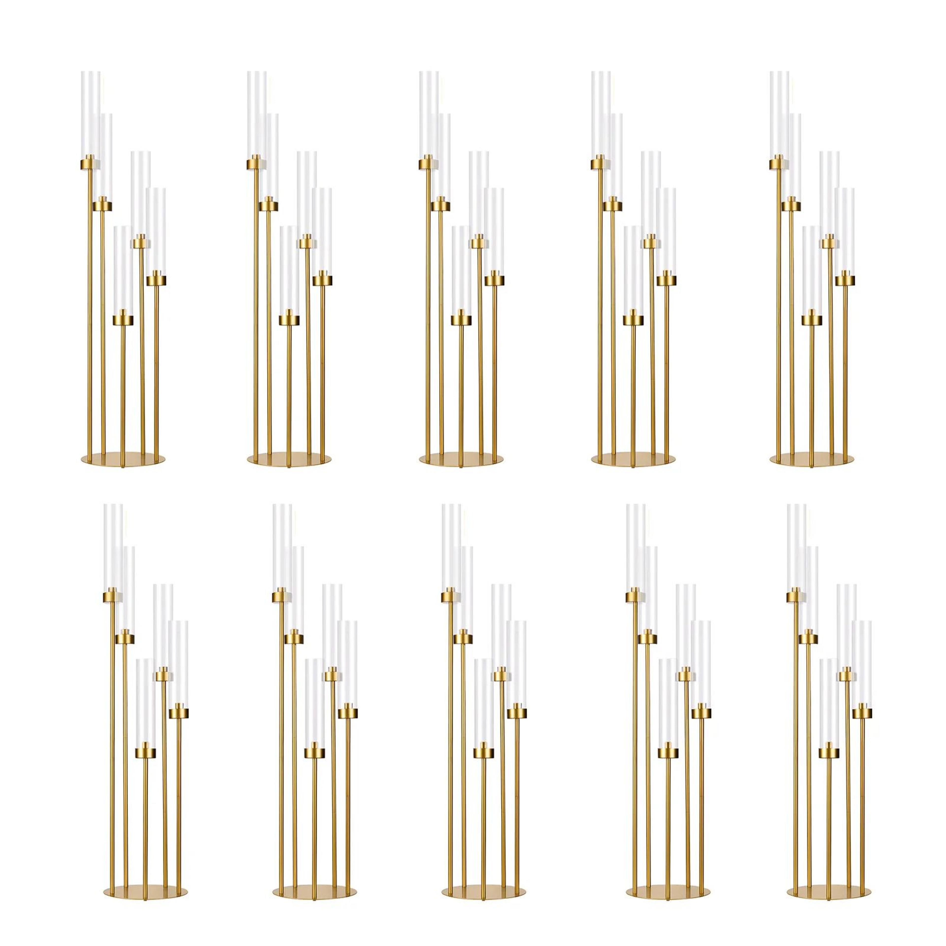 10 piece gold floor candelabra 5 arm wedding candle holders with acrylic shades for elegant event decor