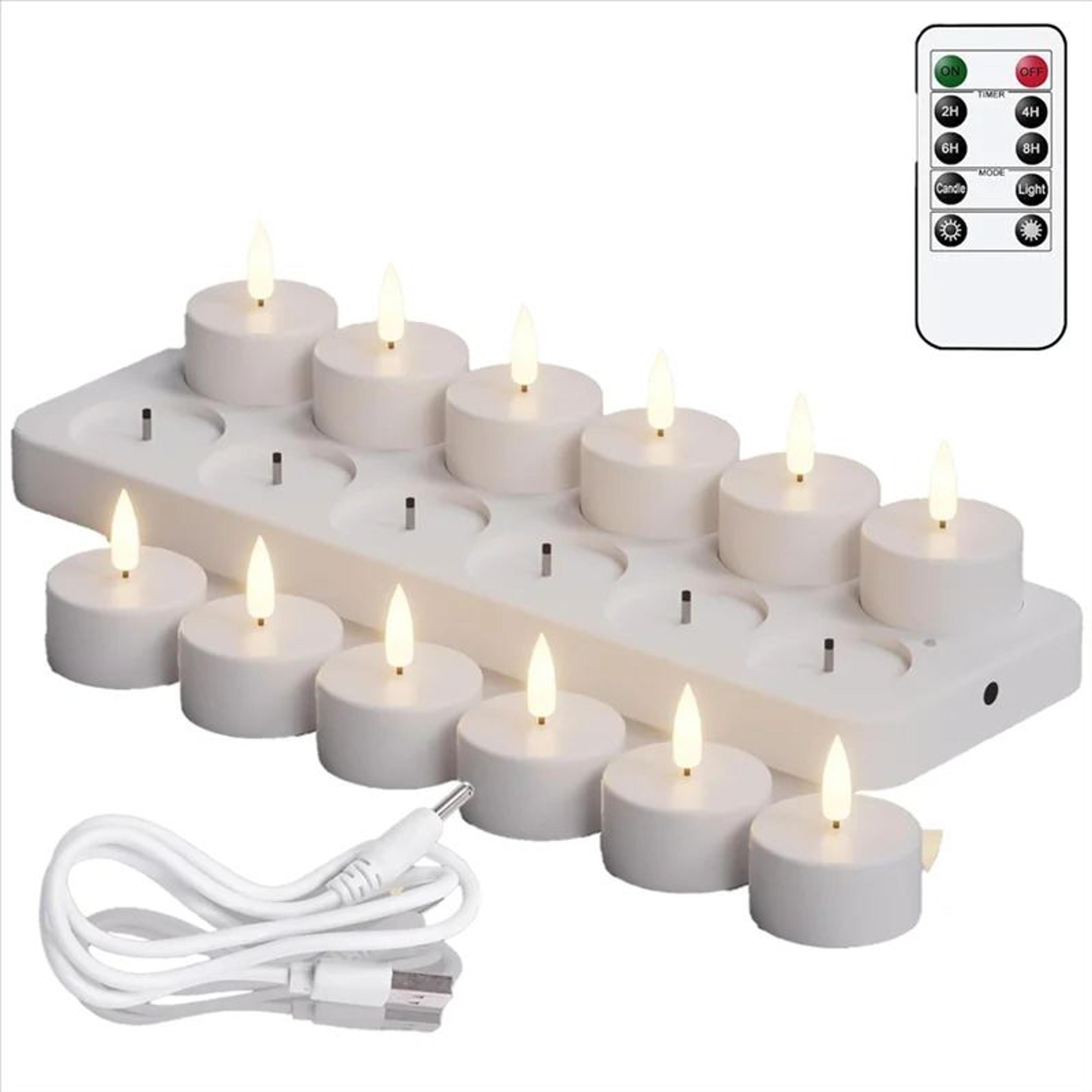 rechargeable flameless led tea lights with remote control and timer for wedding table decor