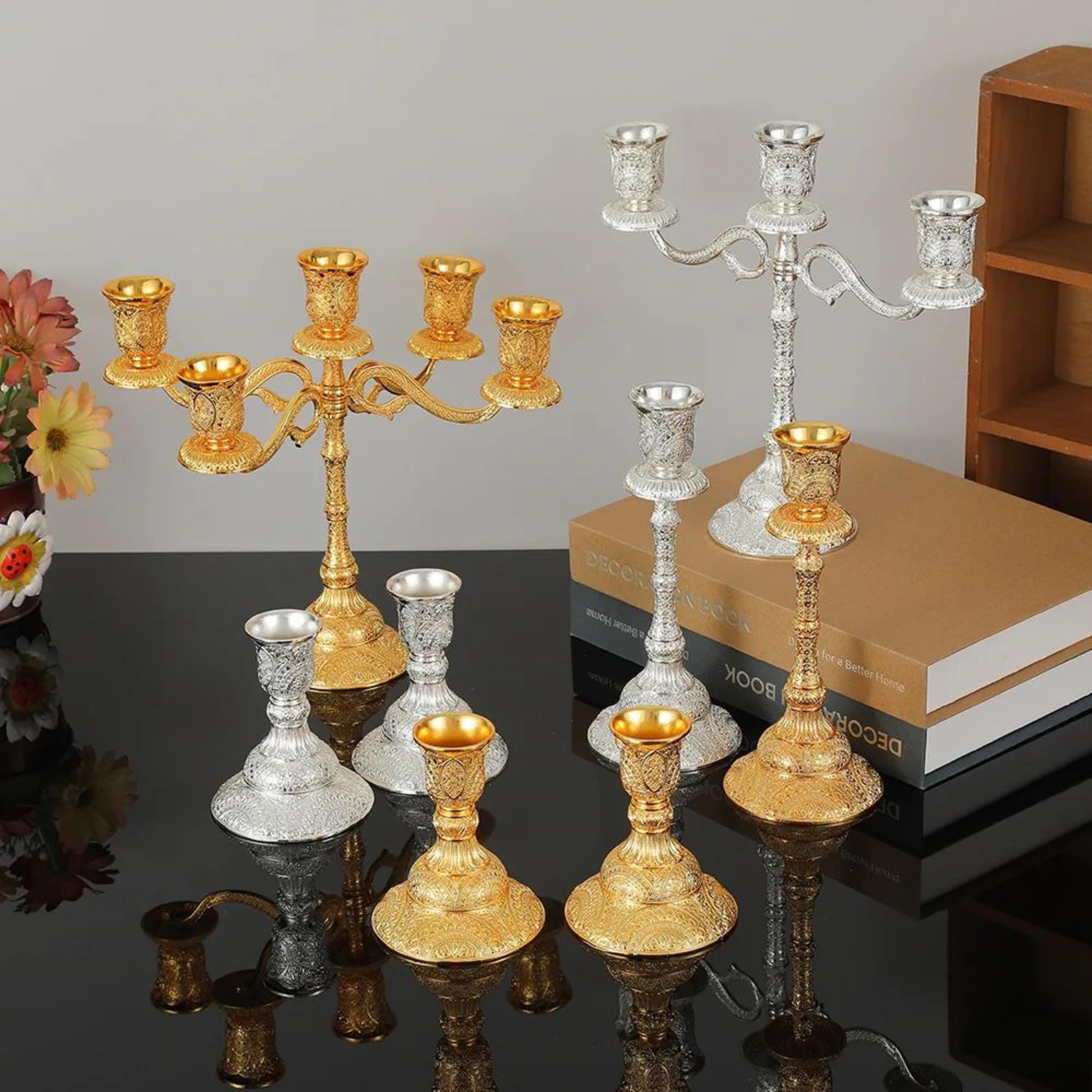 european style metal candle holders set of 2 gold or silver wedding candle holders