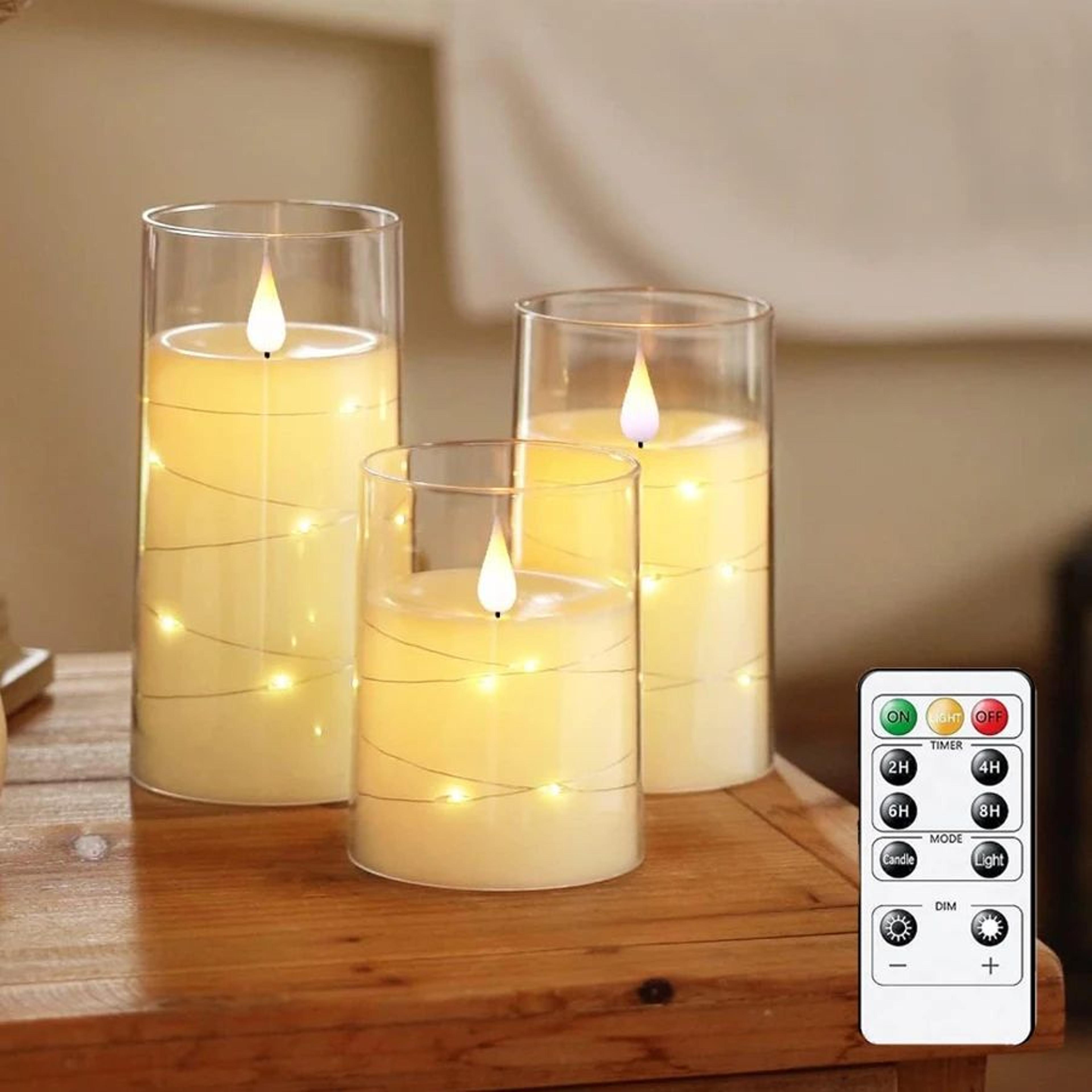flameless led candles with star string lights remote timer battery operated pillar candles
