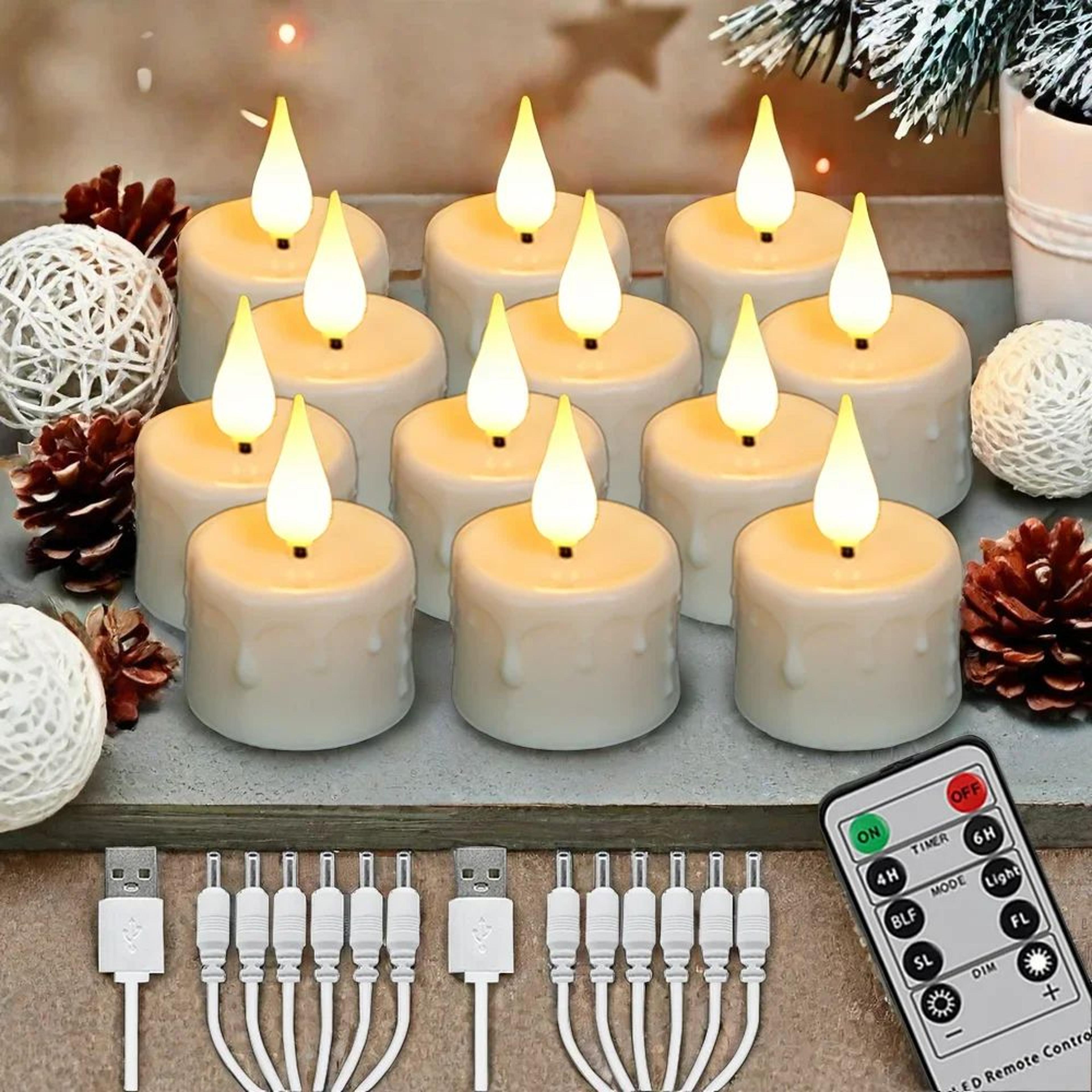 usb rechargeable led tea lights with remote control timer and flickering flameless candles
