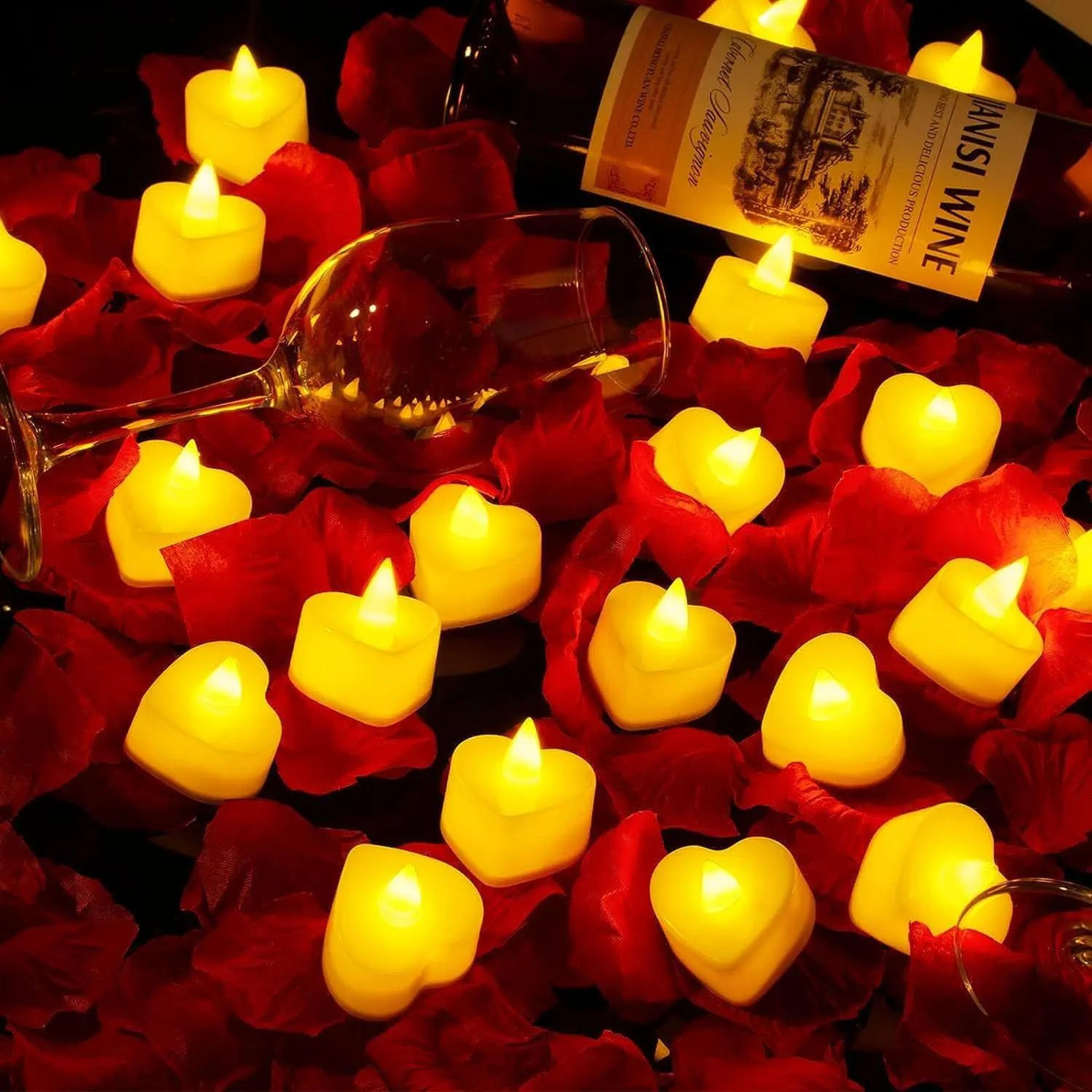 24-piece heart led candles with artificial rose petals romantic flameless tea light decoration set