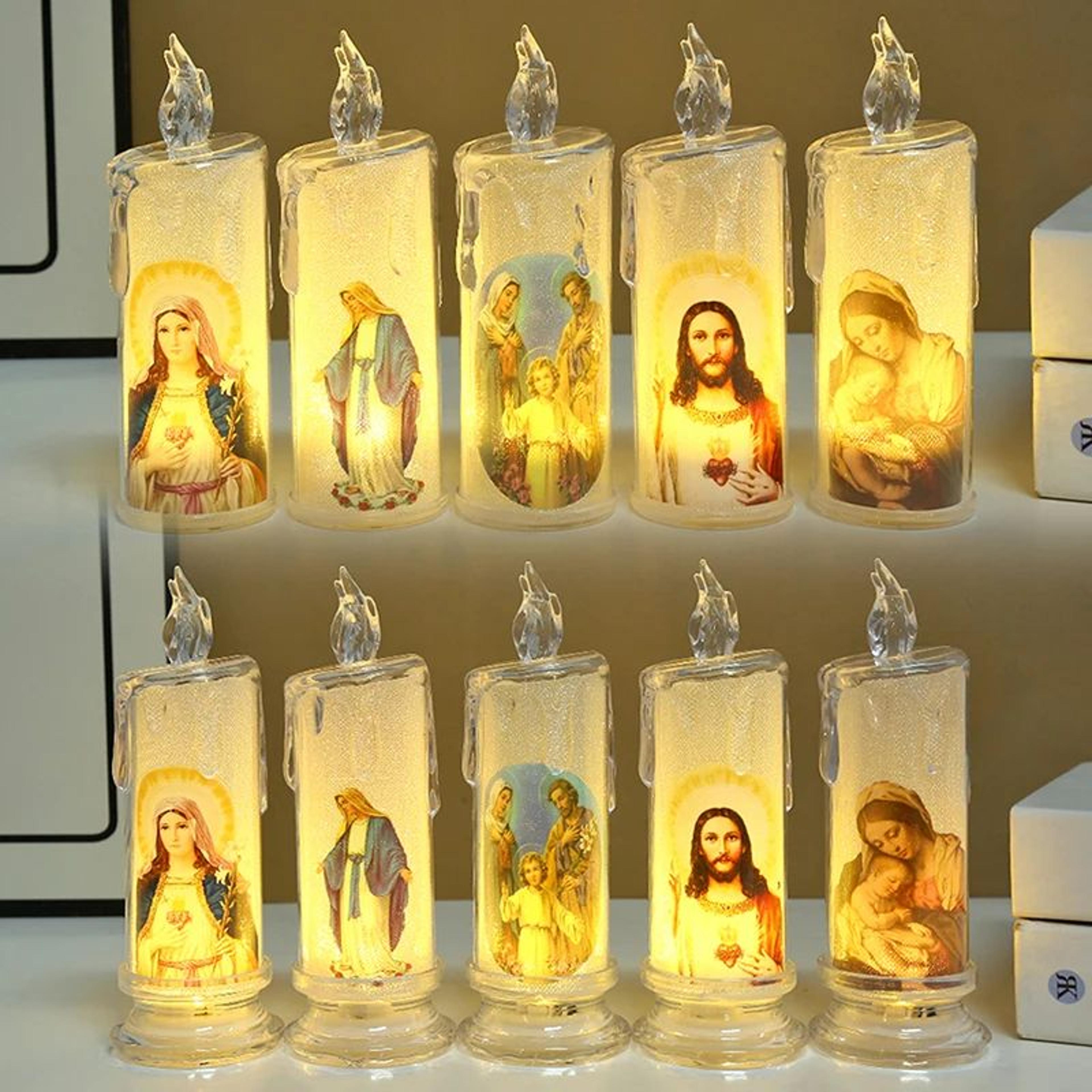 faithglow led prayer candle jesus & virgin mary flameless devotional night light