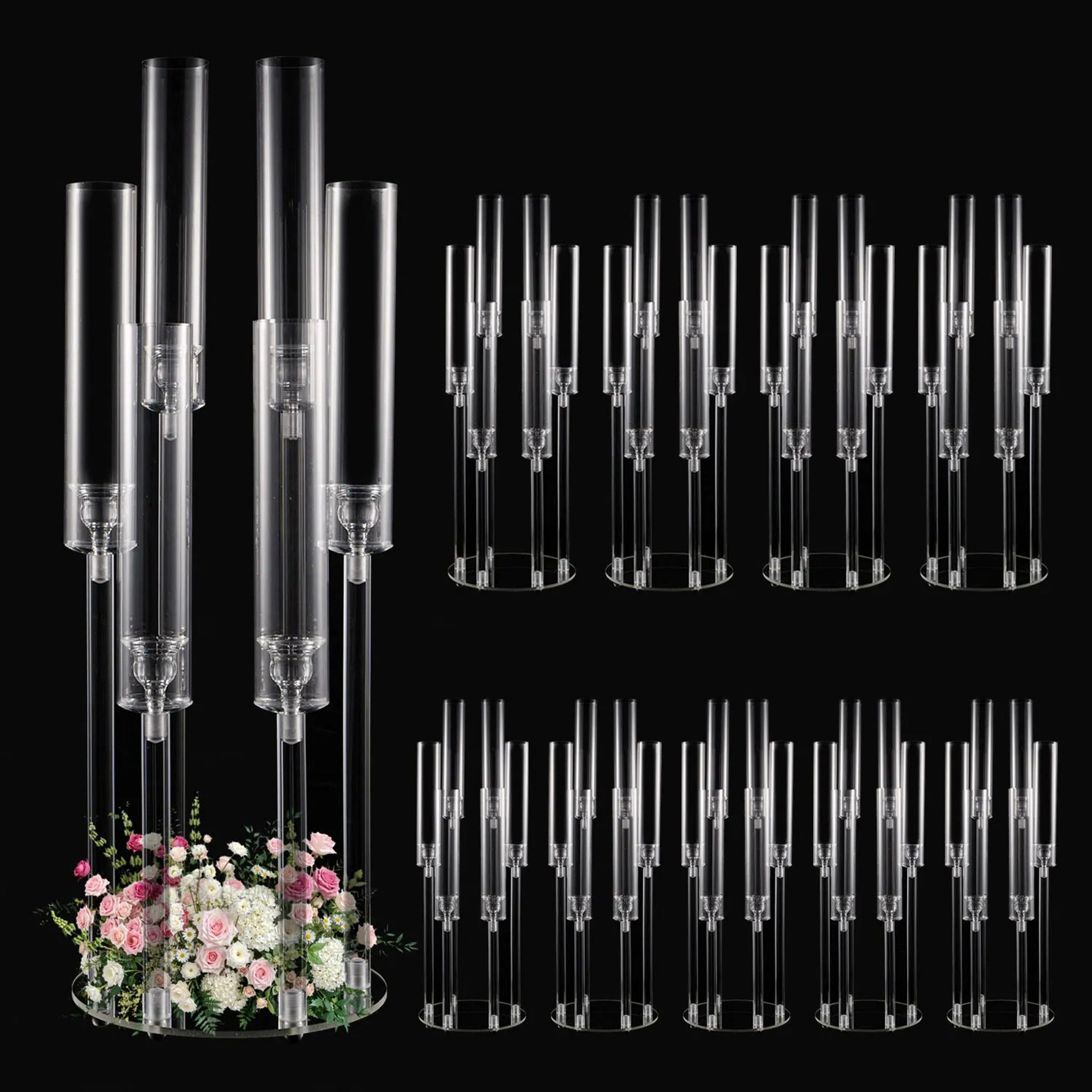 crystal clear 6 arm candelabra set of 10 clear acrylic taper candle holders for wedding centerpieces