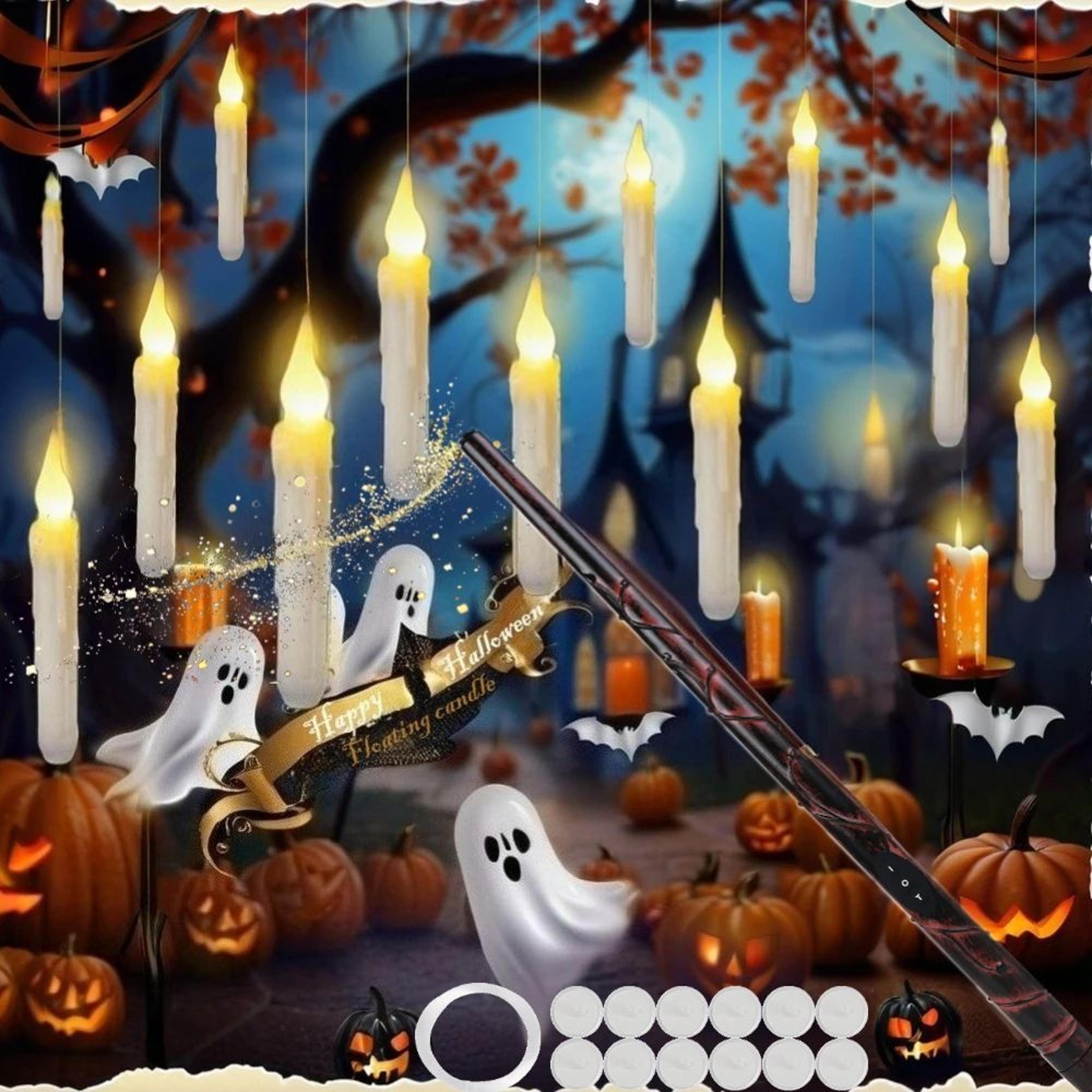 magic wand floating led candles set with remote, flameless hanging candles flickering warm light 12 or 48 pieces