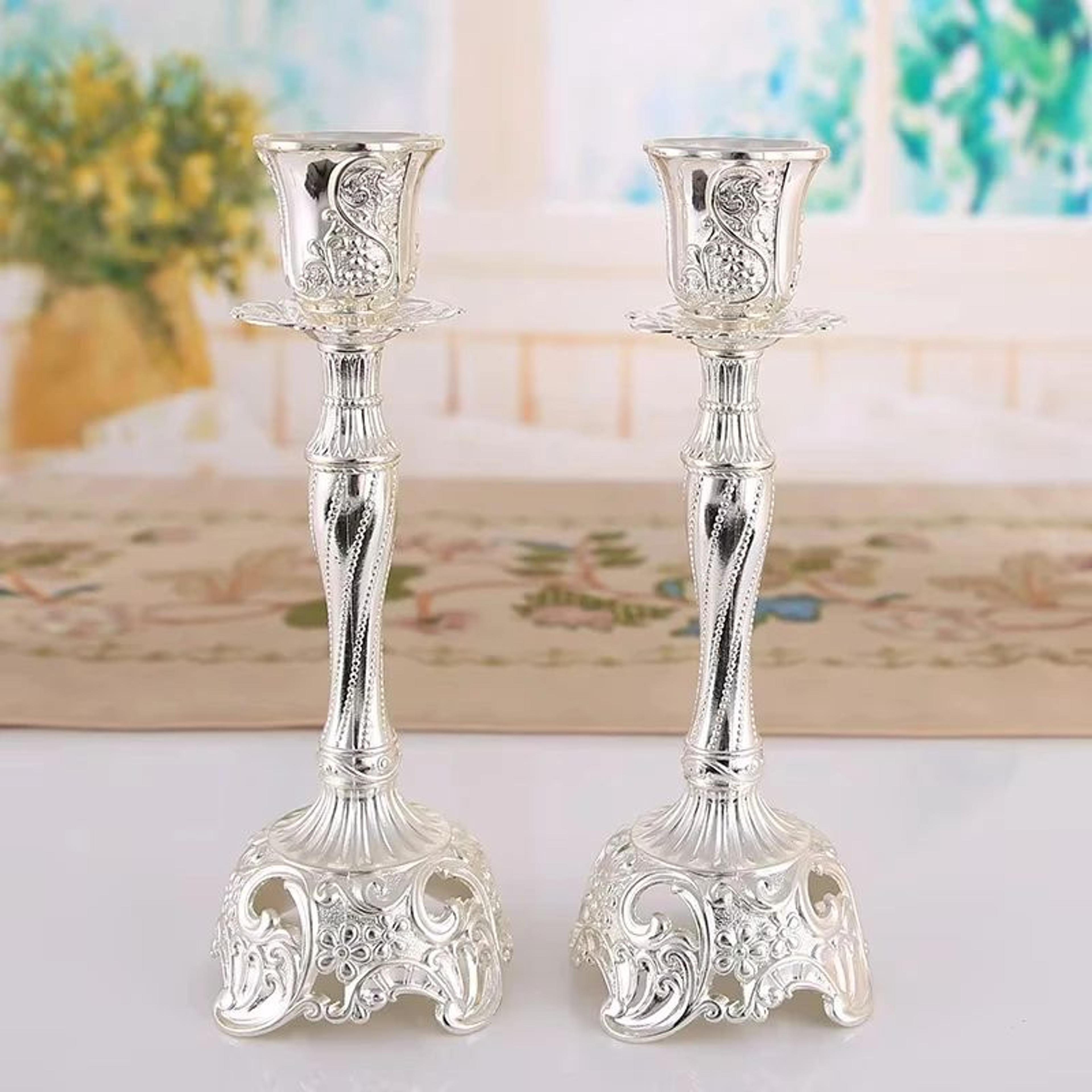 2pcs european metal candle holder gold and silver taper candlestick stand for wedding and home decor