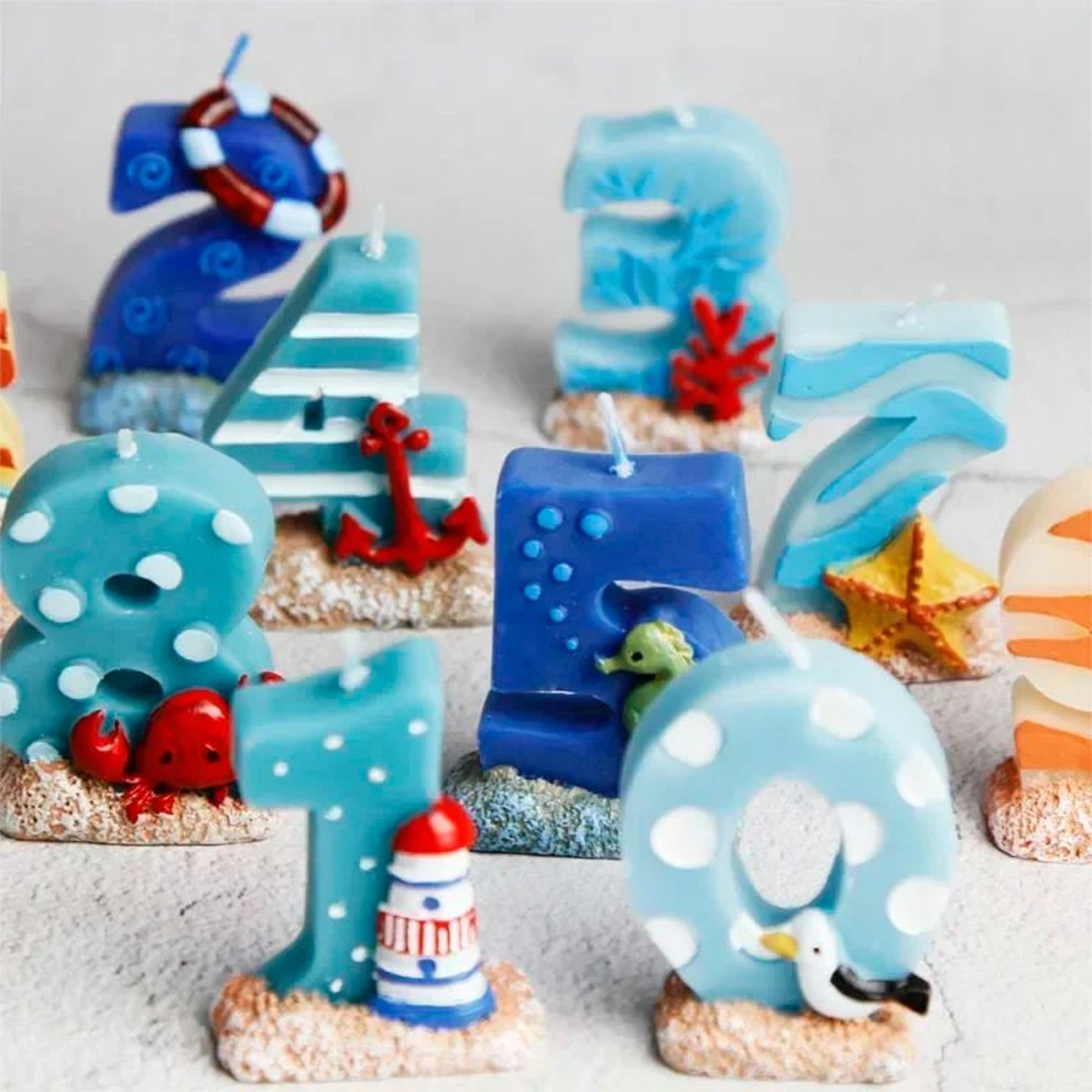 ocean theme number birthday candle cake topper for beach and under the sea party decorations