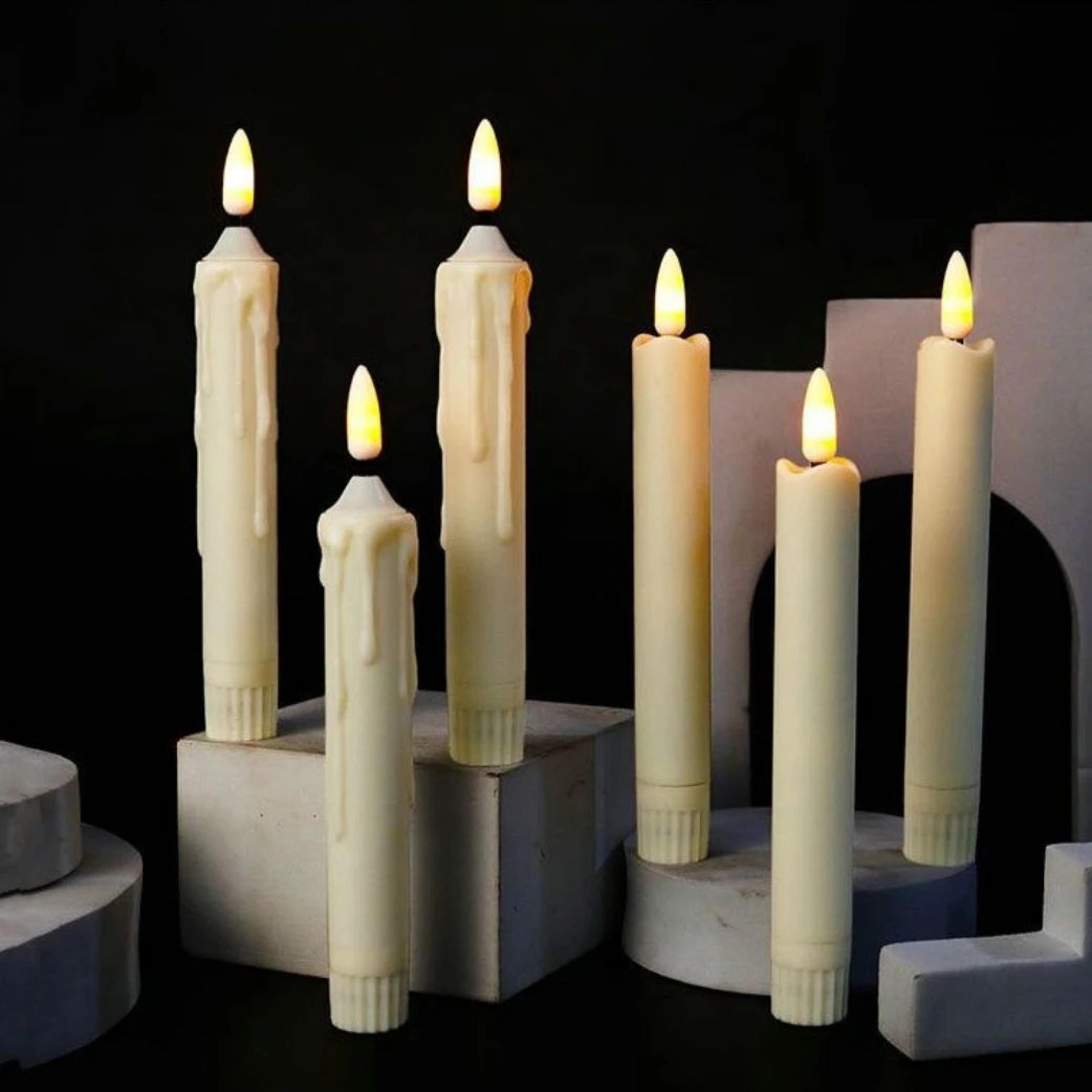 6.6 inch flameless taper candles with 3d wick flickering led battery operated ivory window candles
