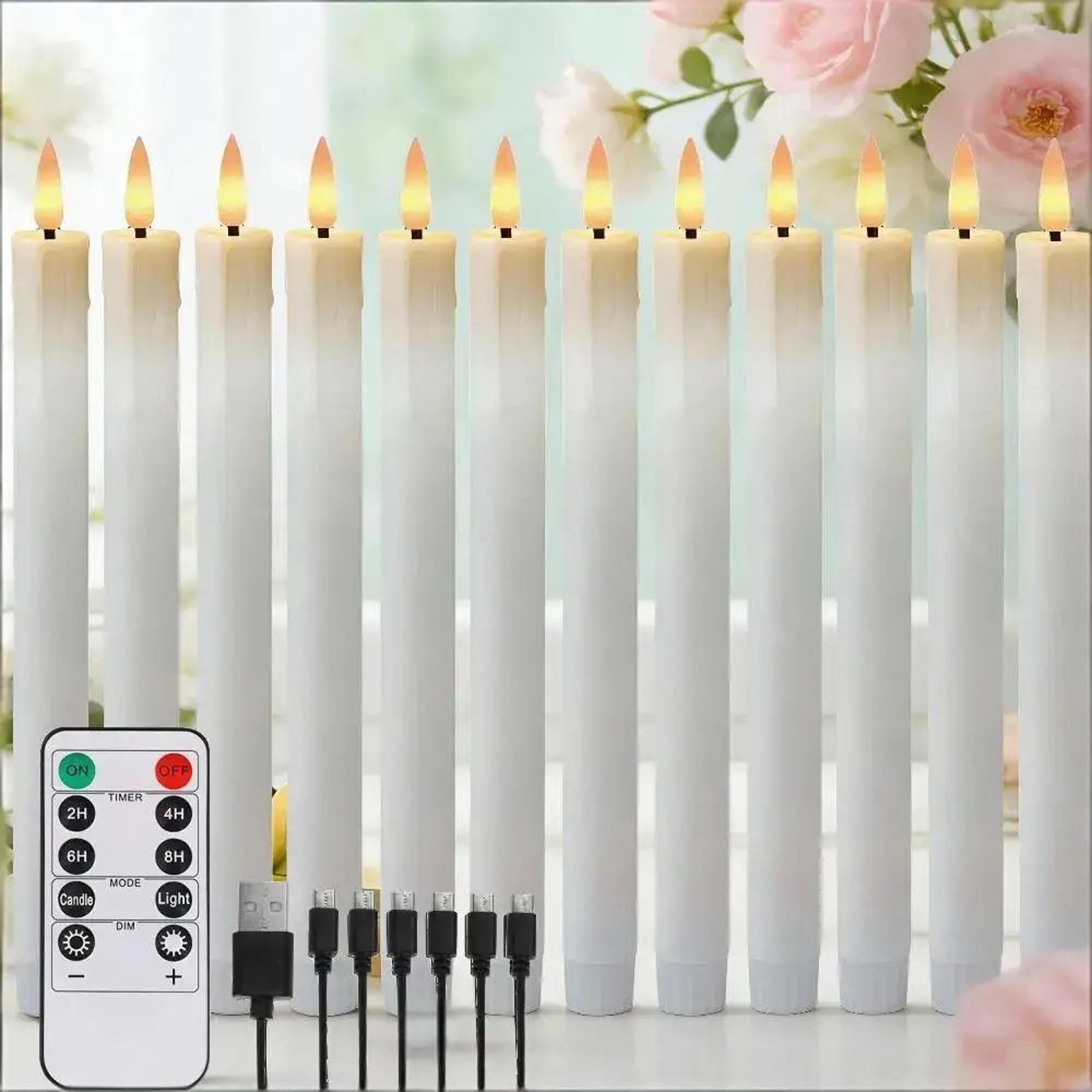 rechargeable flameless led taper candles with remote control and usb charging