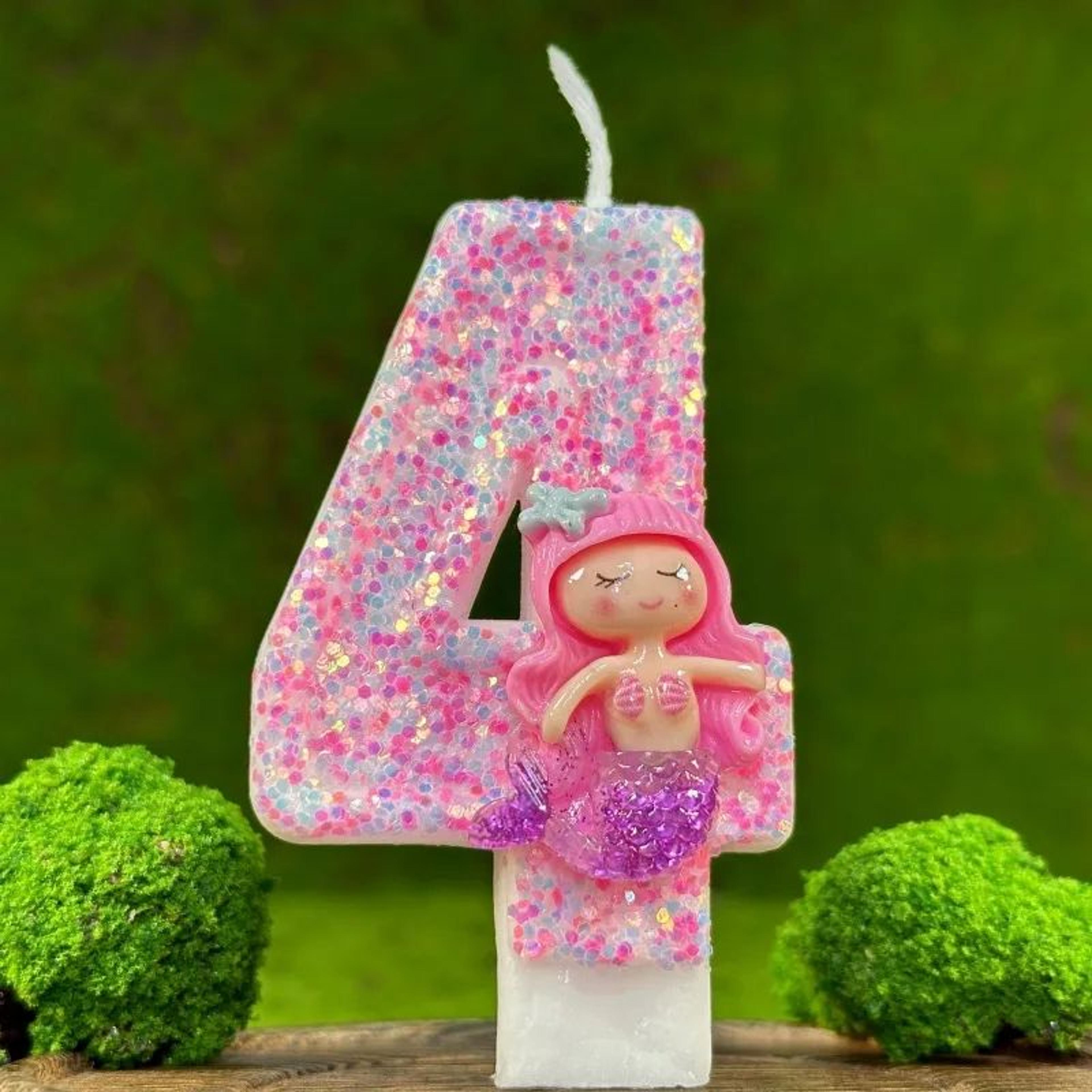 pink mermaid number birthday candle for cake decoration and party celebrations